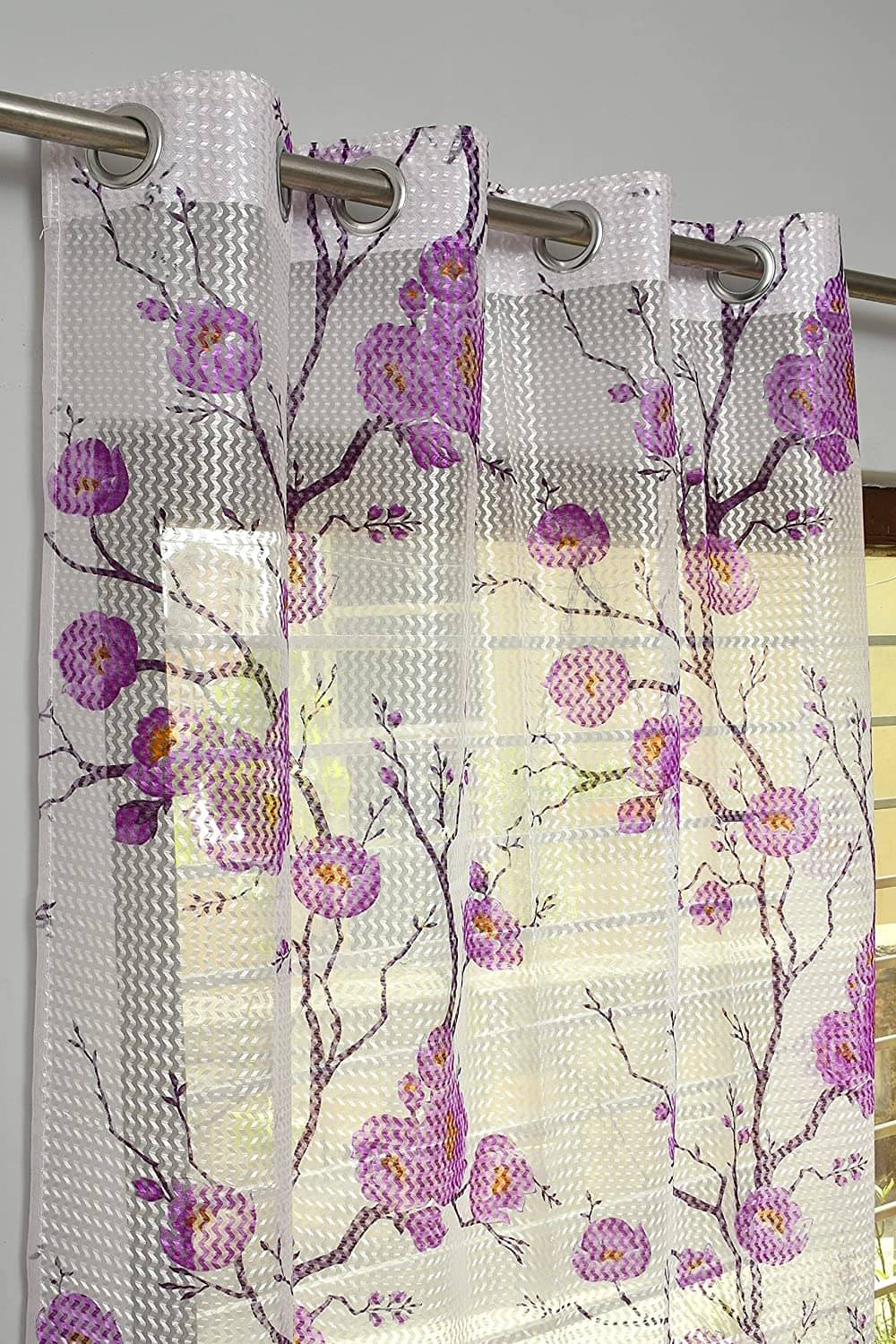     			Sai Arpan Floral Printed Transparent Eyelet Curtain 7 ft ( Pack of 1 ) - Multicolor