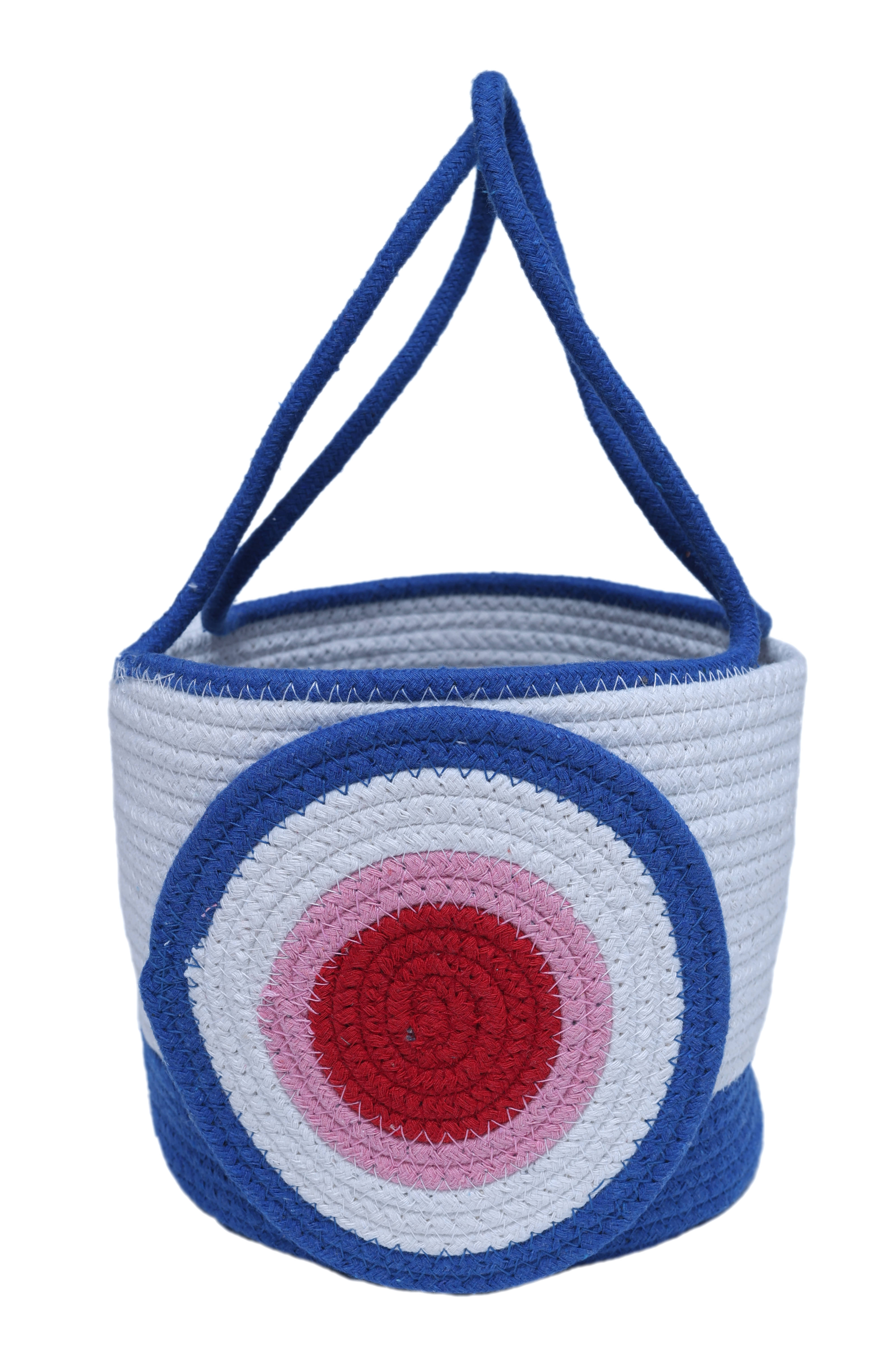     			Sai Arpan Round Eyes Handcrafted Cotton Rope Storage Basket with Lid, Baby Hamper, Kids Basket, Toy Bin, Baby Gift Basket