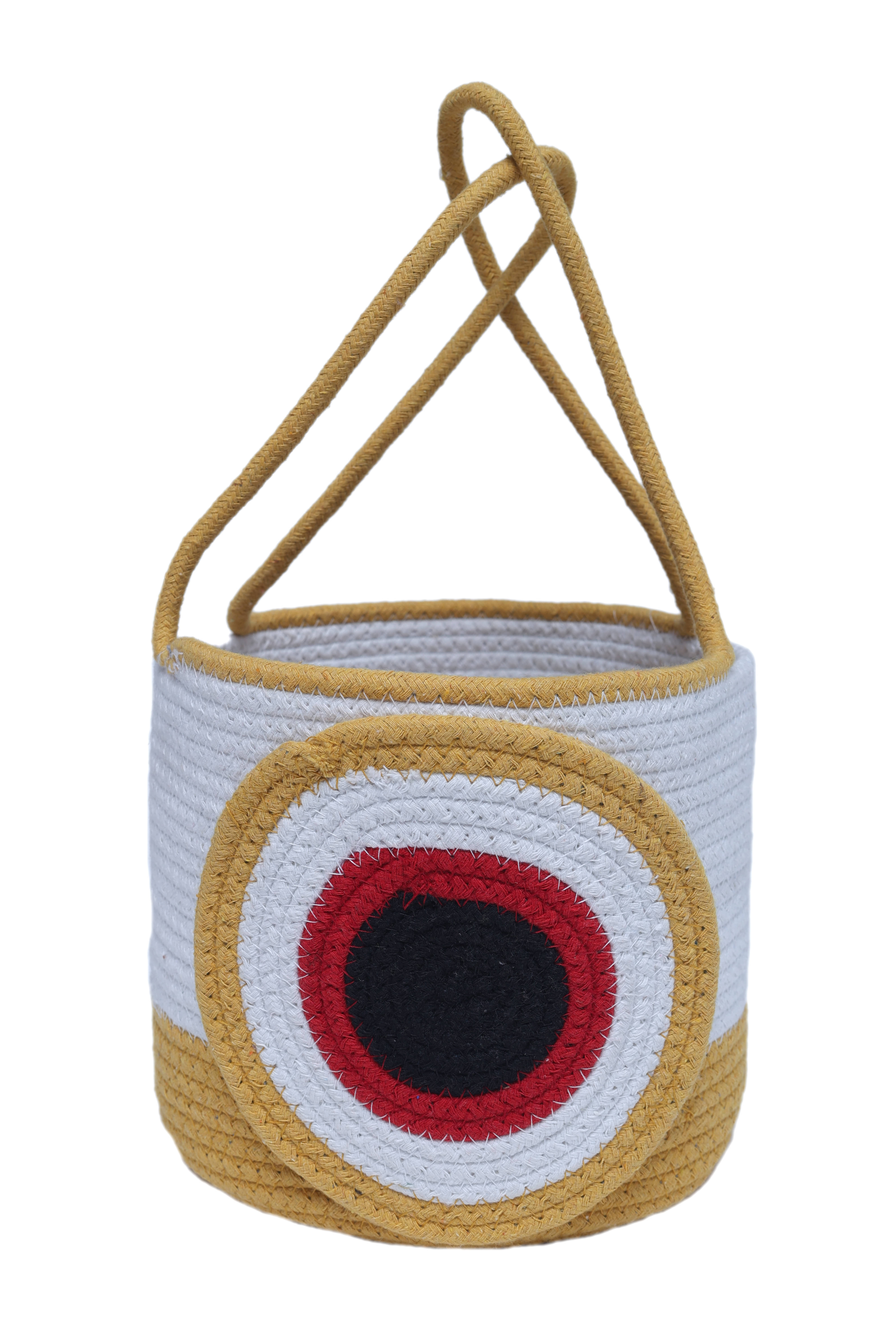    			Sai Arpan Round Eyes Handcrafted Cotton Rope Storage Basket with Lid, Baby Hamper, Kids Basket, Toy Bin, Baby Gift Basket