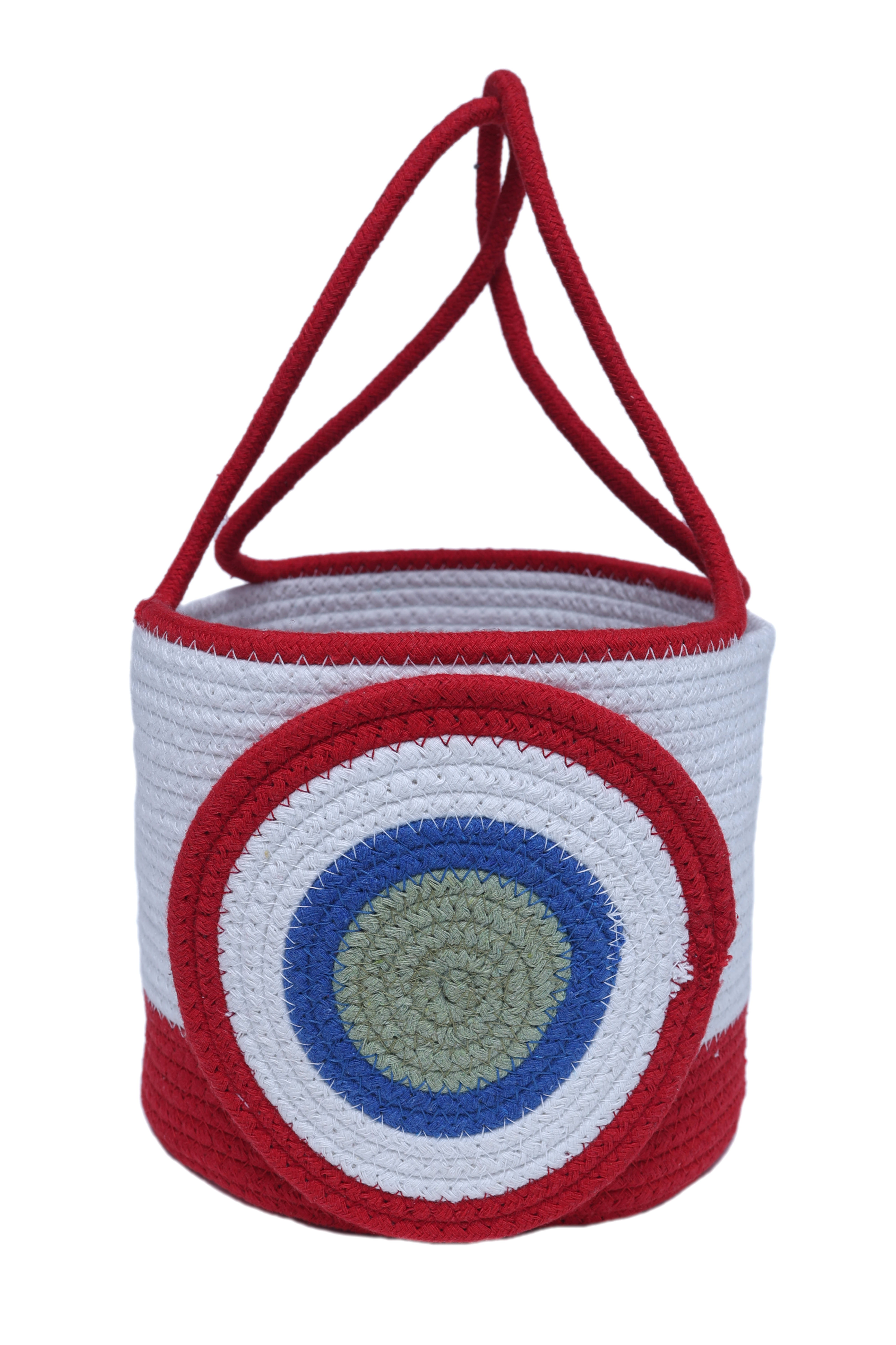     			Sai Arpan Round Eyes Handcrafted Cotton Rope Storage Basket with Lid, Baby Hamper, Kids Basket, Toy Bin, Baby Gift Basket