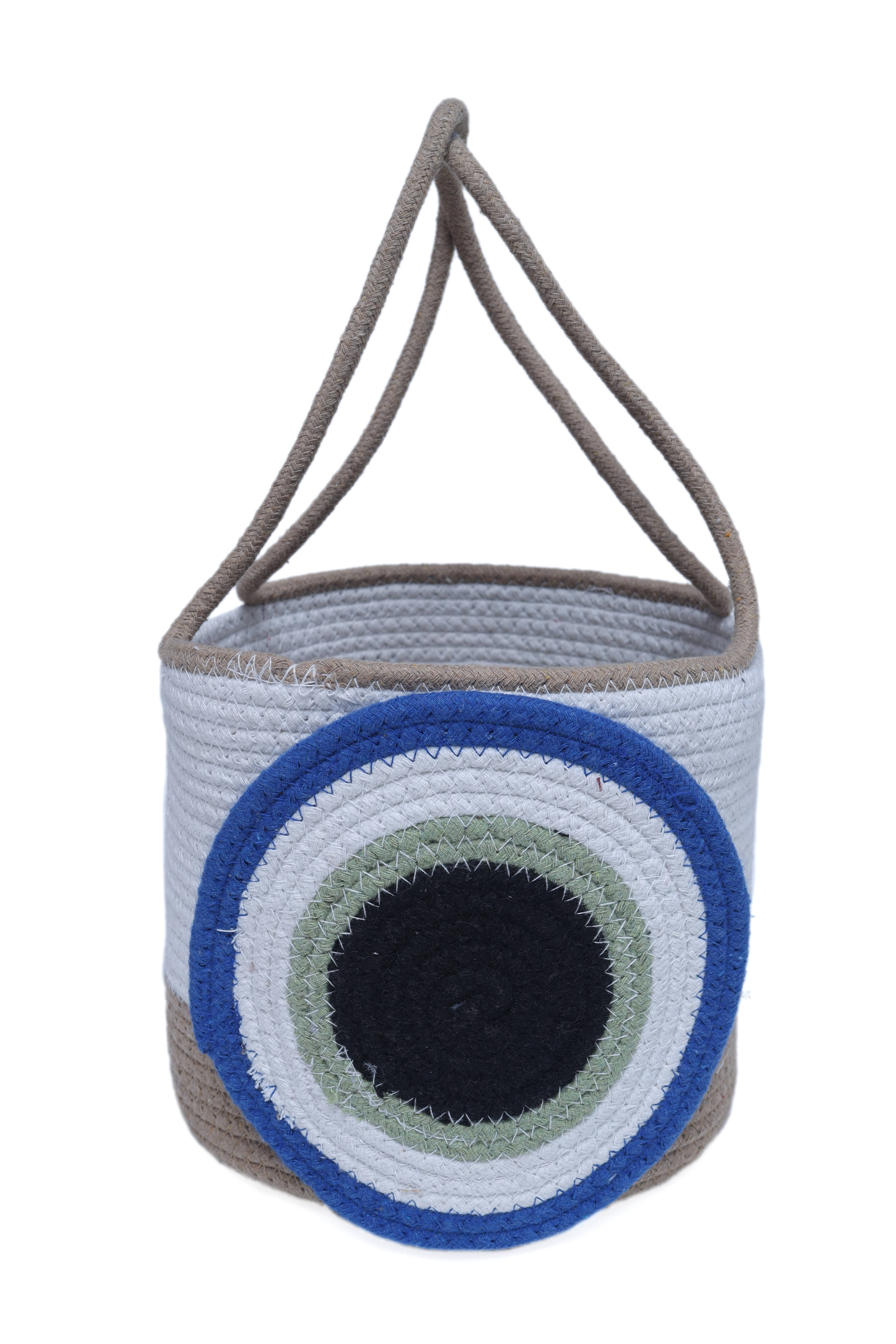     			Sai Arpan Round Eyes Handcrafted Cotton Rope Storage Basket with Lid, Baby Hamper, Kids Basket, Toy Bin, Baby Gift Basket