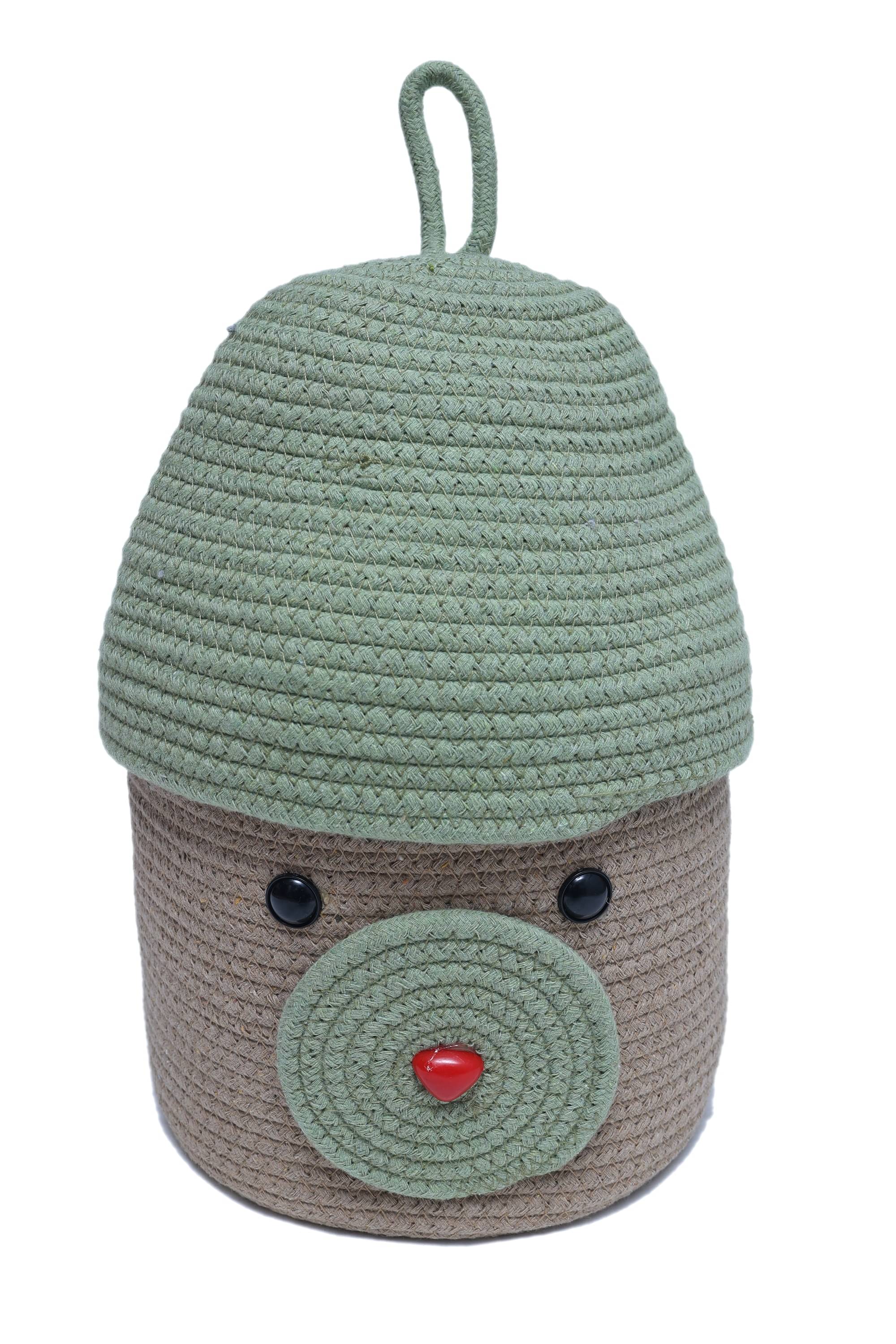     			Sai Arpan's Handcrafted Woven Cotton Rope Round Jute Basket Bin Storage Organizer With Lid for Home, Kitchen, Baby
