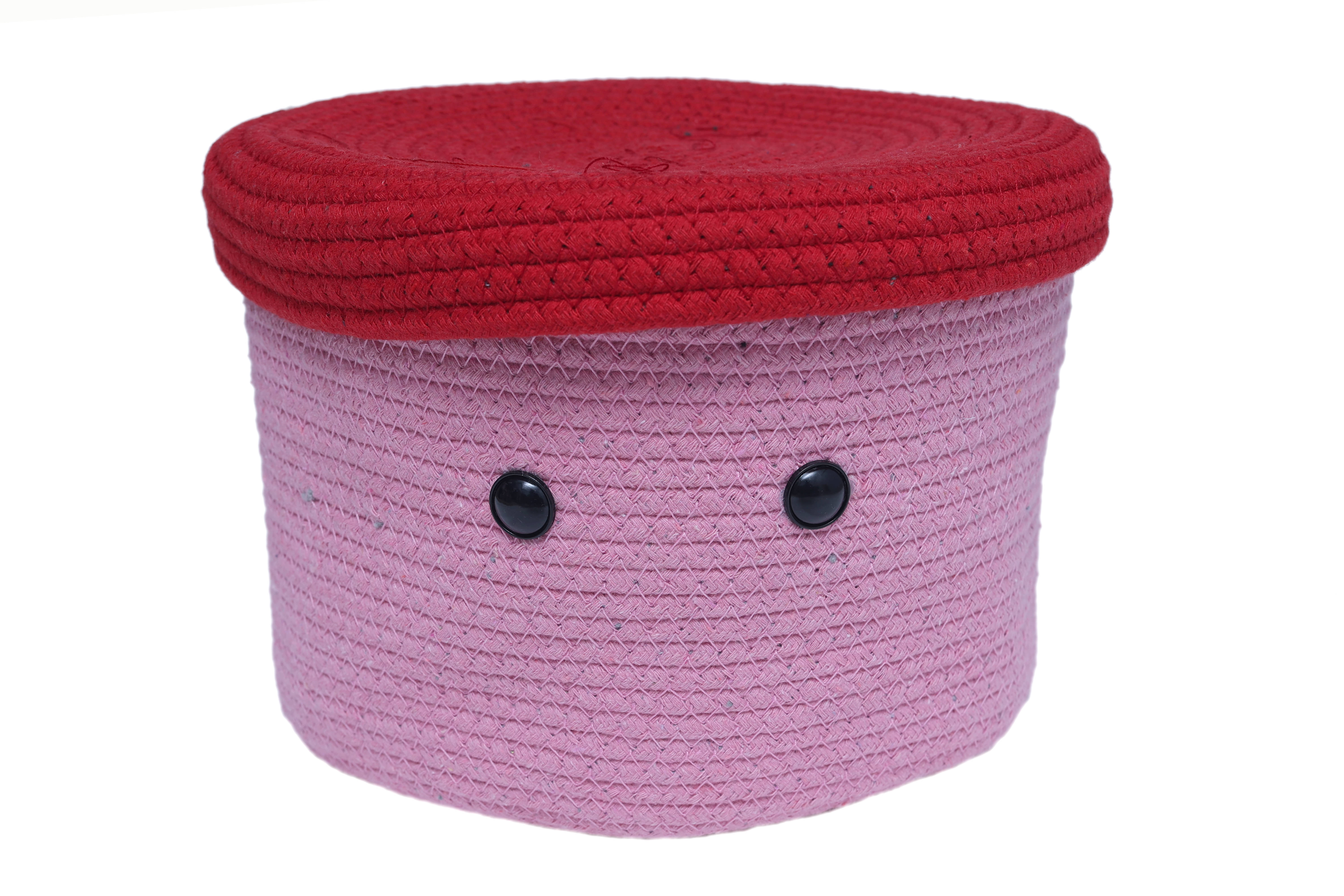     			Sai Arpan's Handcrafted Woven Cotton Rope Round Jute Basket Bin Storage Organizer With Lid for Home, Kitchen, Baby