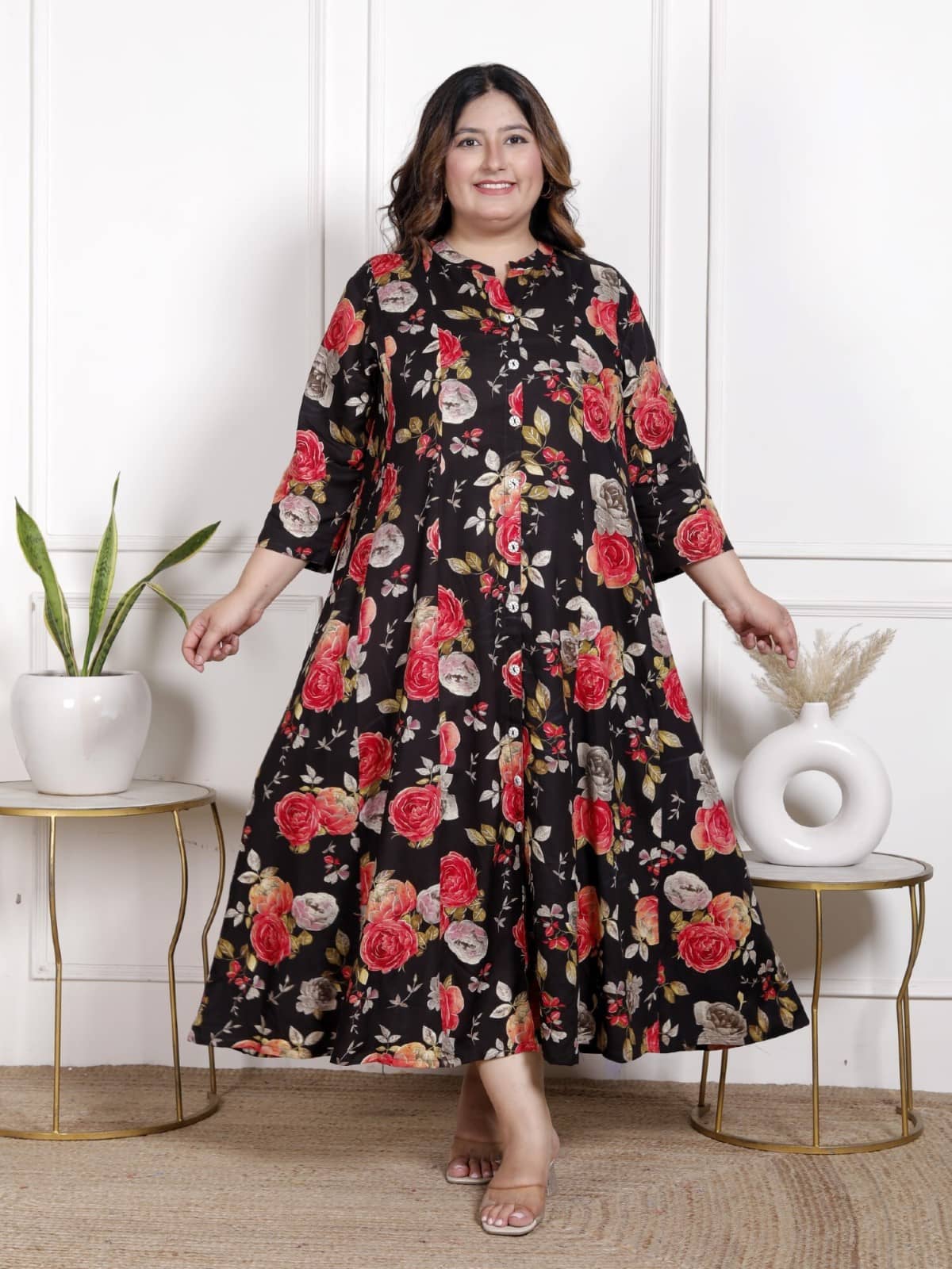 Swasti Women Cotton Blend Printed Flared Kurti ( Black ) - Kurtis, Tunics | Buy online on ZillyBuy