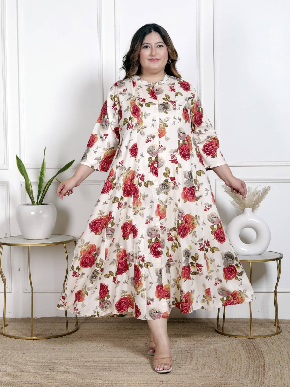 Swasti Women Cotton Blend Printed Flared Kurti ( Beige ) - Kurtis, Tunics | Buy online on ZillyBuy