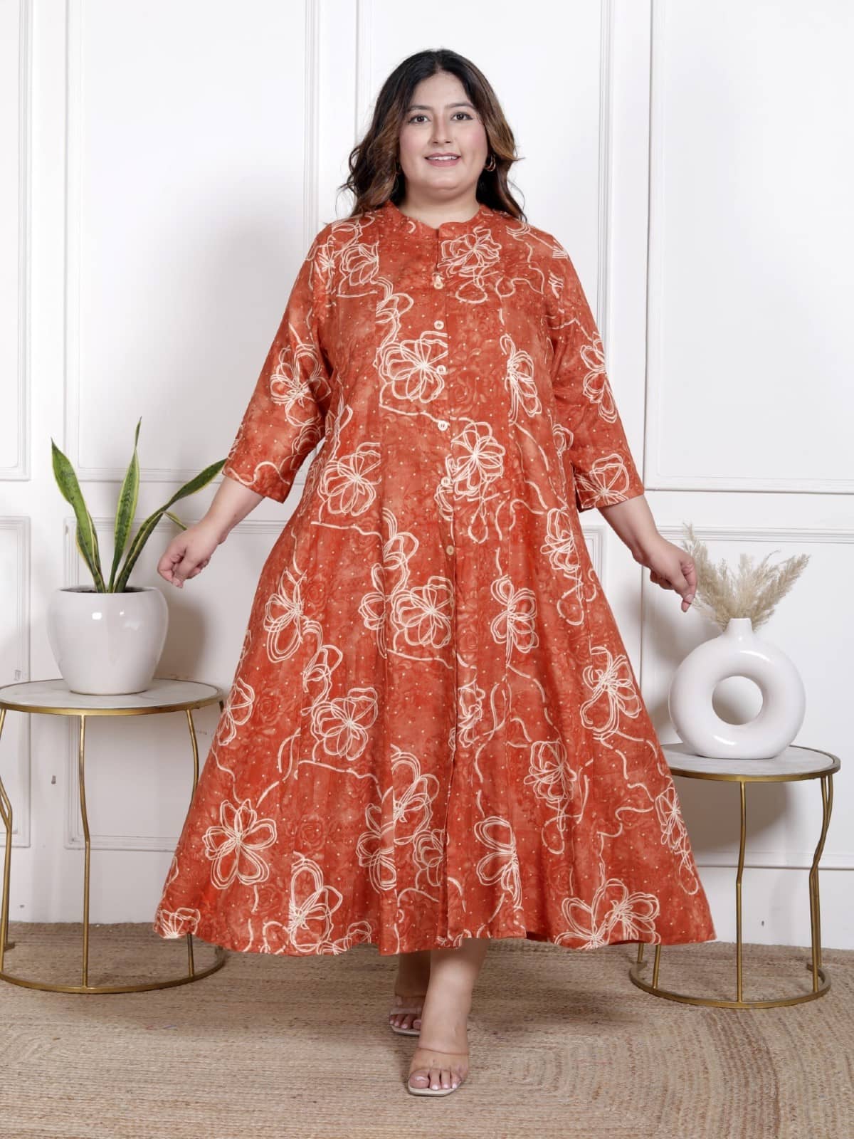 Swasti Women Cotton Blend Printed Flared Kurti ( Orange ) - Kurtis, Tunics | Buy online on ZillyBuy