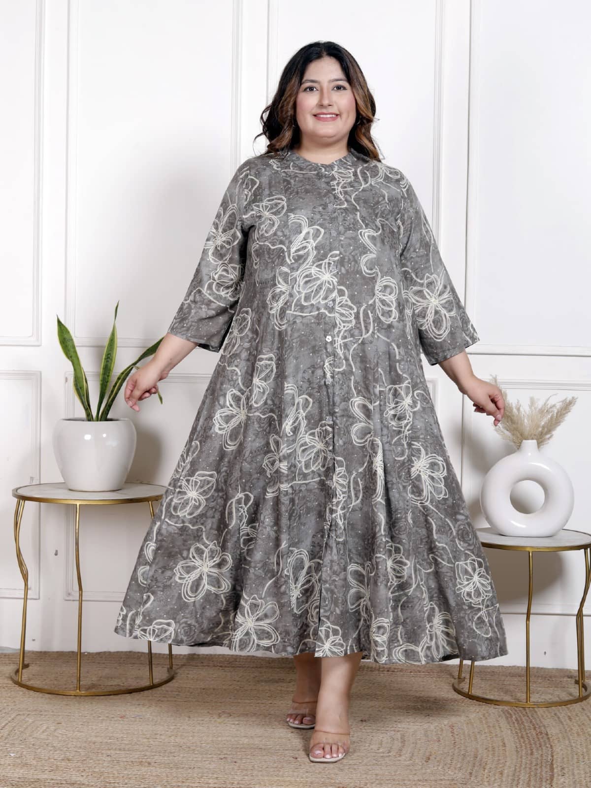 Swasti Women Cotton Blend Printed Flared Kurti ( Grey ) - Kurtis, Tunics | Buy online on ZillyBuy