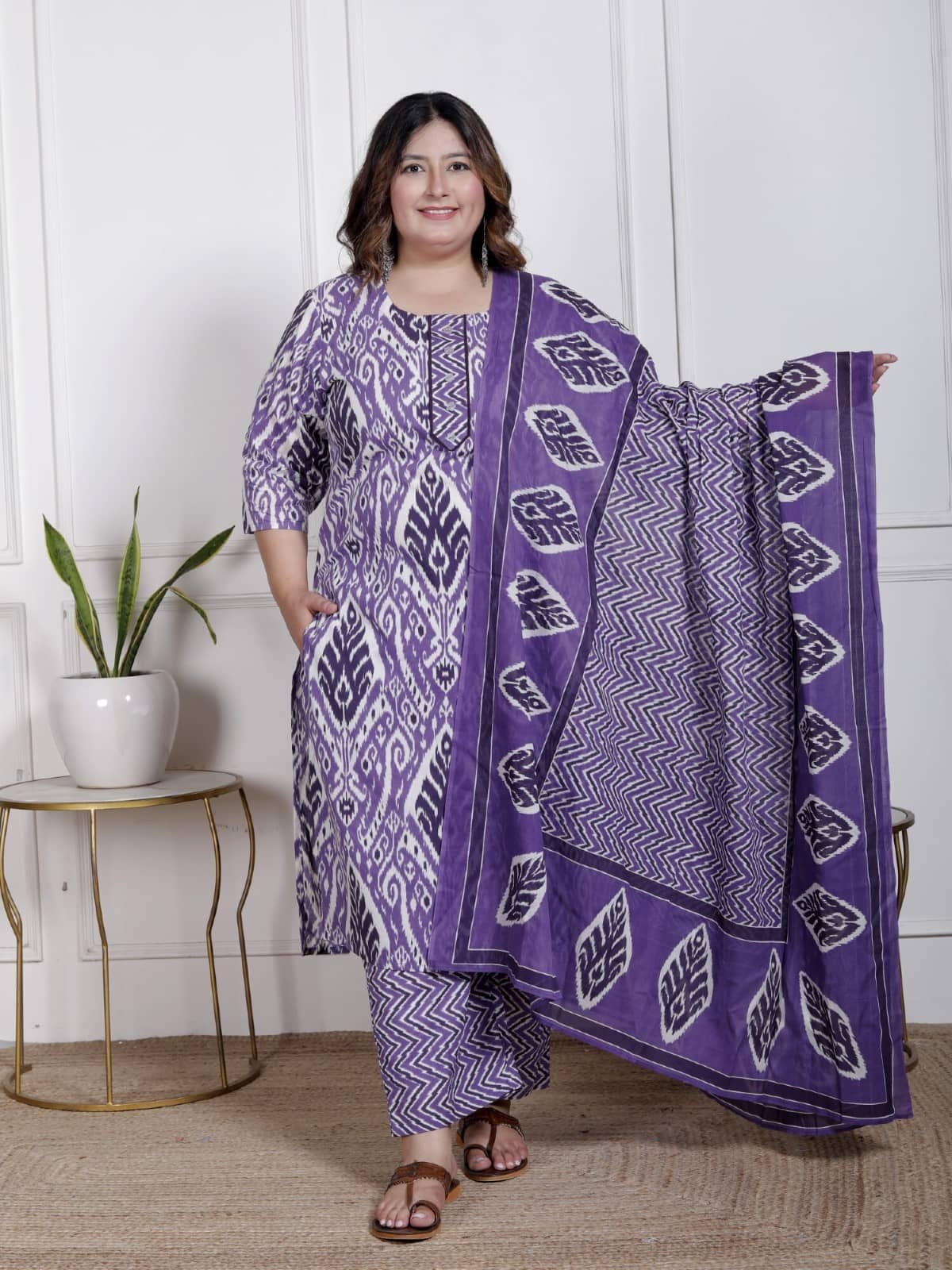 Swasti Women Cotton Printed Straight Kurti With Palazzo ( Purple )