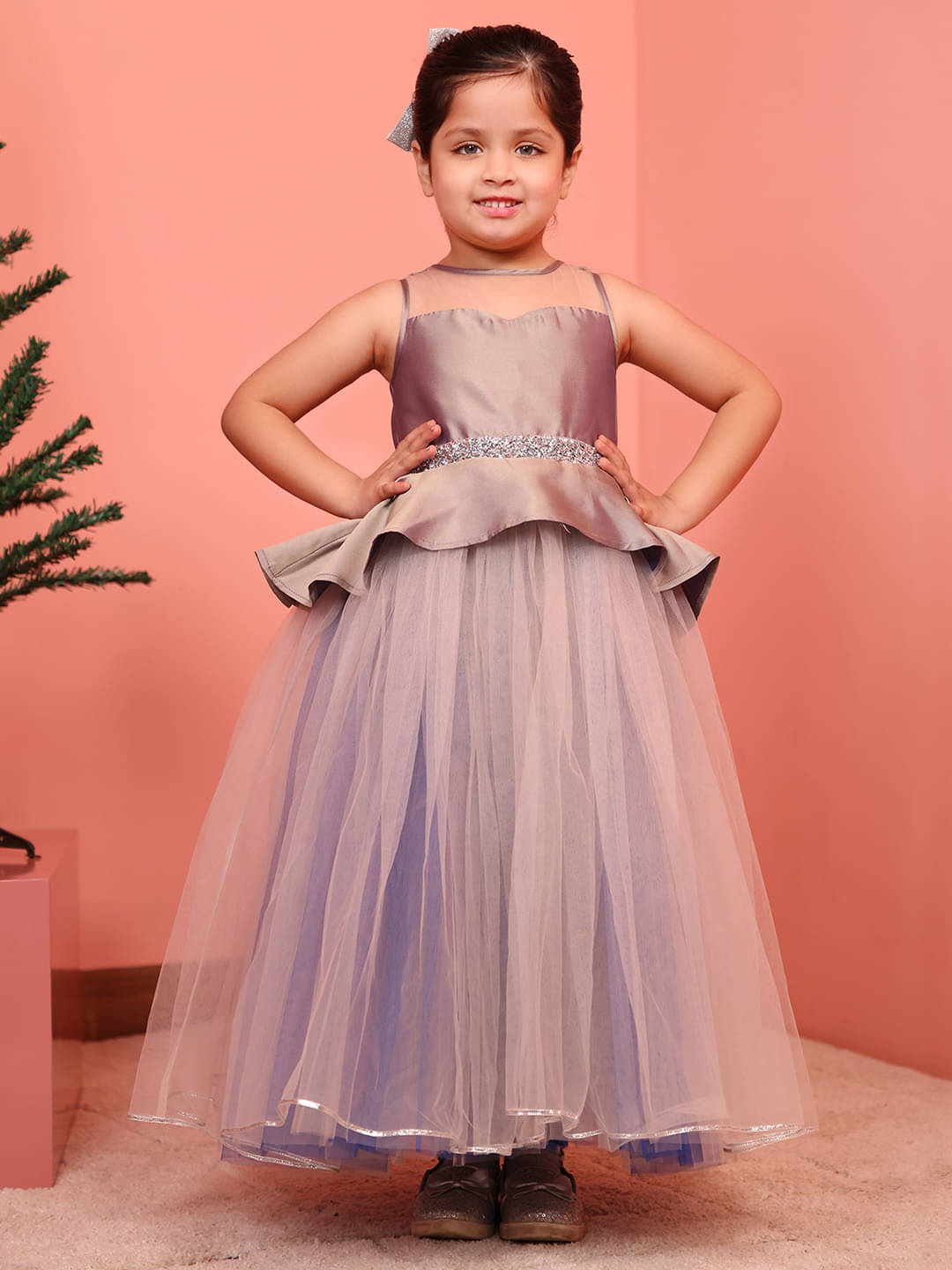     			Toy Balloon Kids Net Dress For Girls ( Pack of 1 , Mauve )