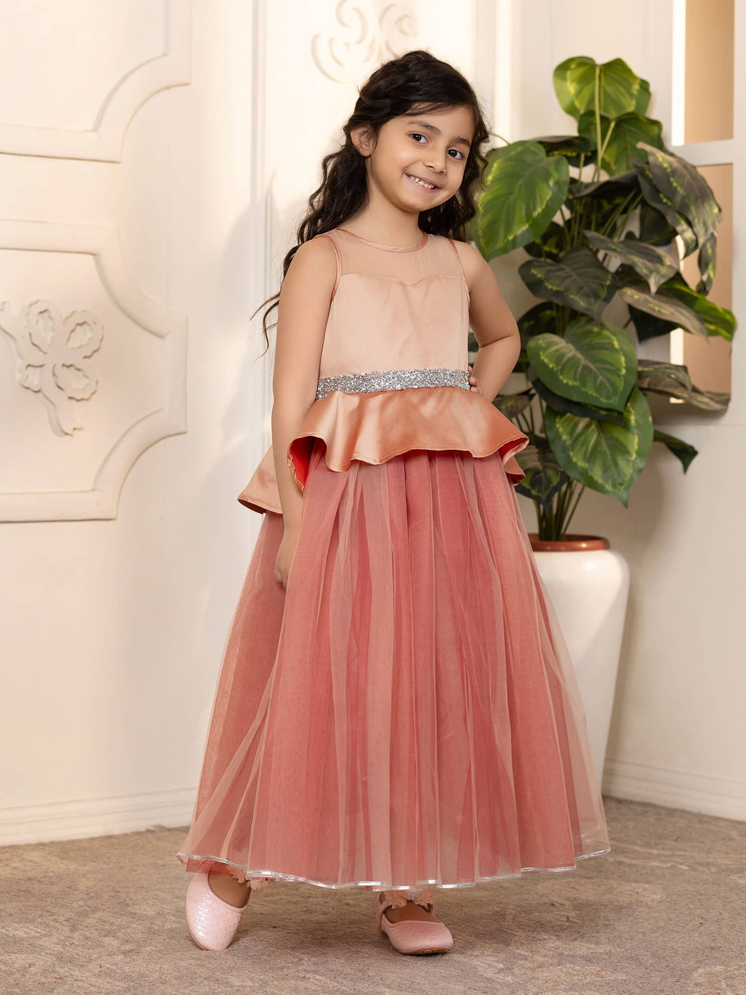     			Toy Balloon Kids Net Dress For Girls ( Pack of 1 , Brown )