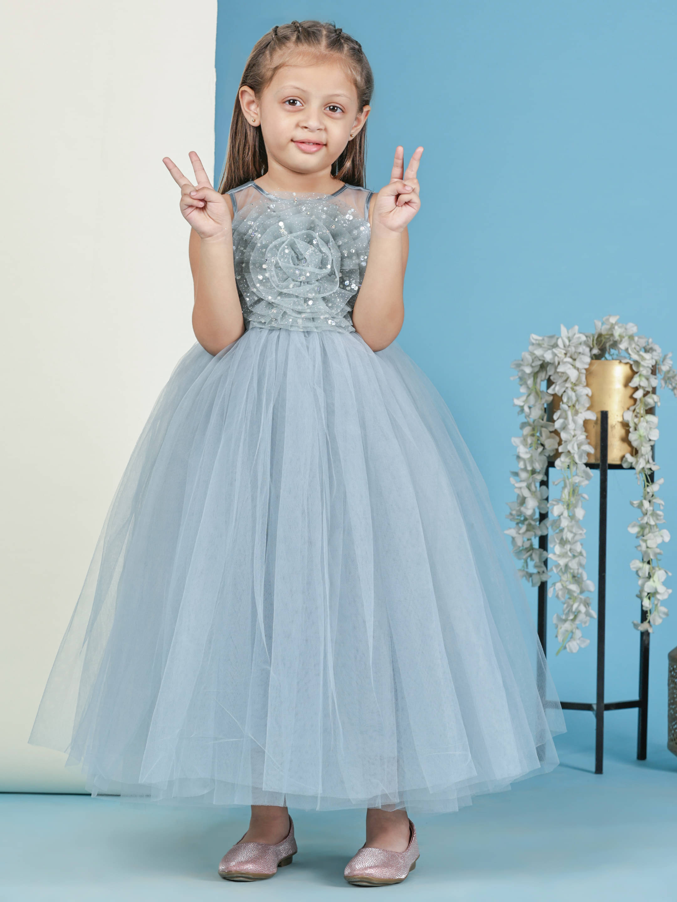     			Toy Balloon Kids Net Dress For Girls ( Pack of 1 , Grey )