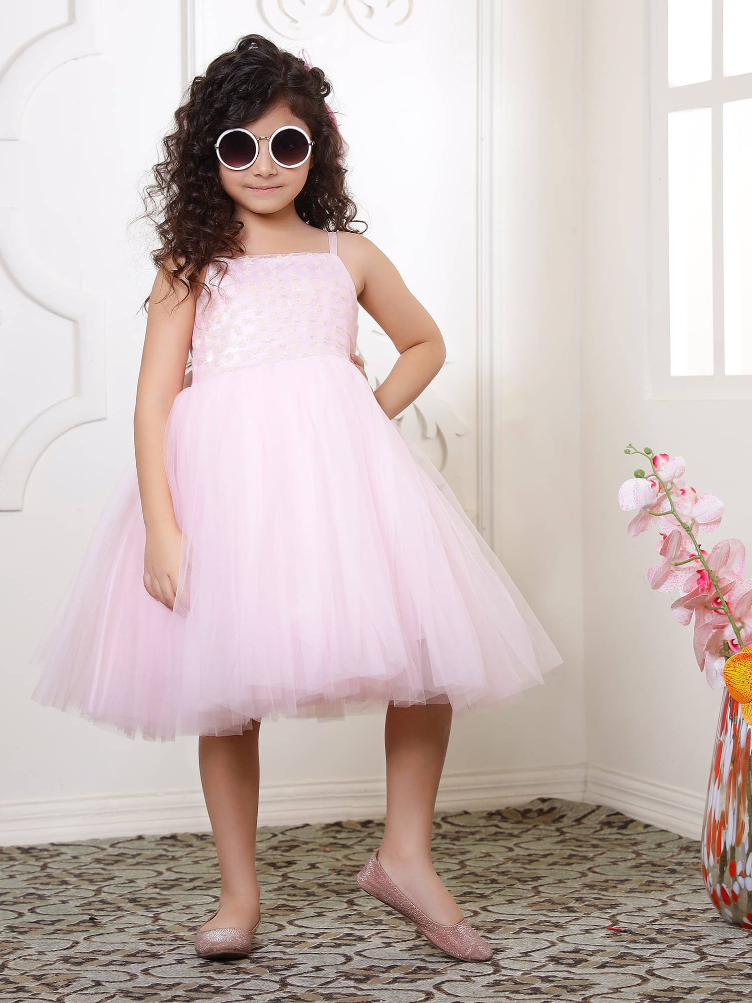     			Toy Balloon Kids Net Dress For Girls ( Pack of 1 , Baby Pink )