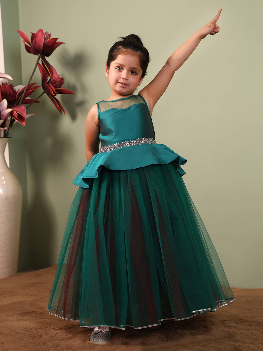     			Toy Balloon Kids Net Dress For Girls ( Pack of 1 , Dark Green )