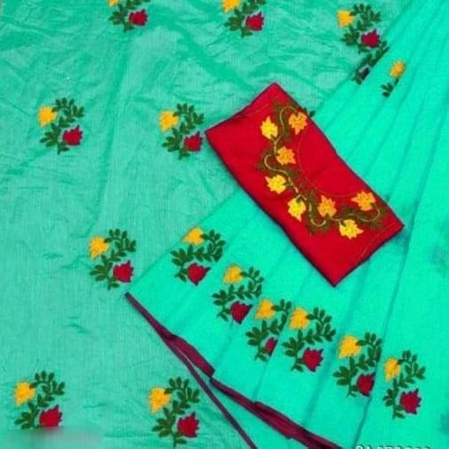     			V FANCY Chanderi Solid Saree With Stitched Blouse ( Rama )