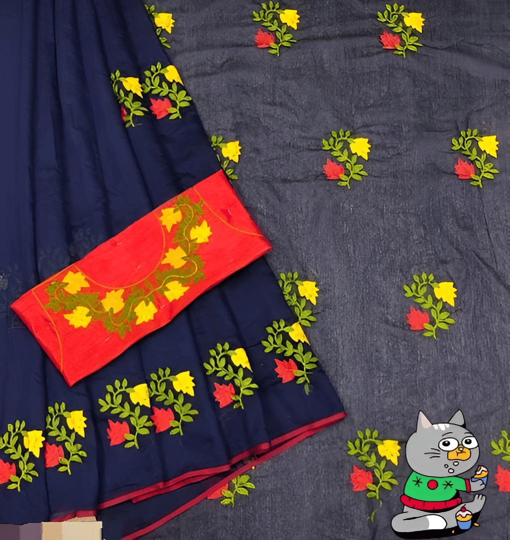     			V FANCY Chanderi Solid Saree With Stitched Blouse ( Navy Blue )
