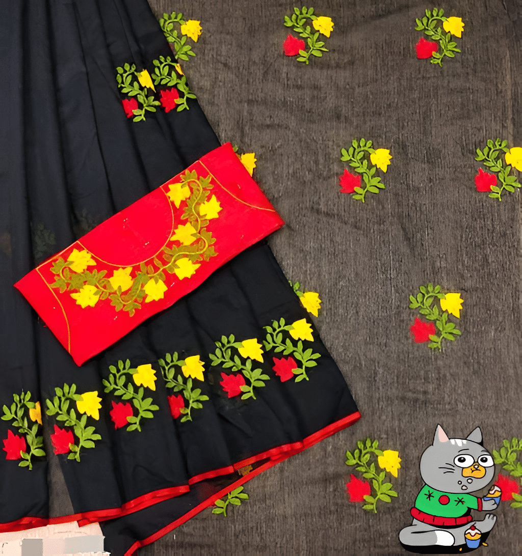     			V FANCY Chanderi Solid Saree With Stitched Blouse ( Black )