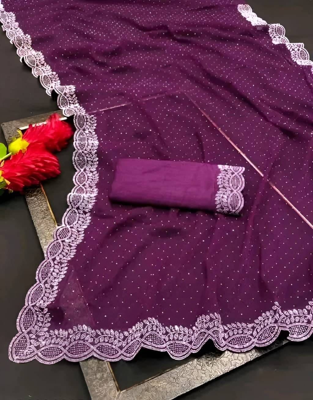 V FANCY Georgette Solid Saree Without Blouse Piece ( Purple ) V FANCY Georgette Solid Saree Without Blouse Piece ( Purple )