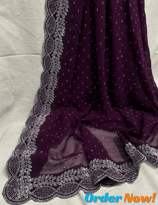 V FANCY Georgette Solid Saree With Stitched Blouse ( Purple ) V FANCY Georgette Solid Saree With Stitched Blouse ( Purple )