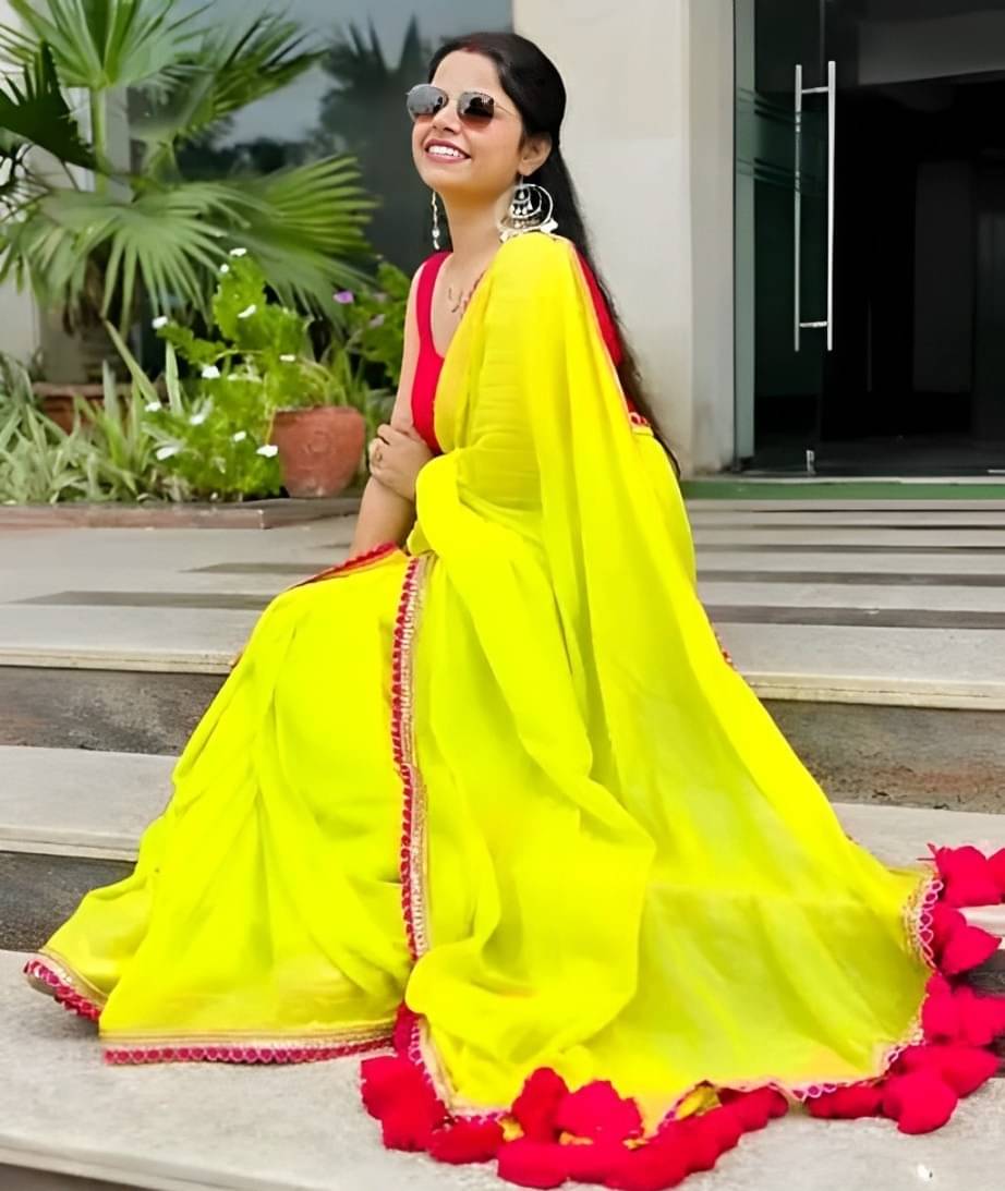 V FANCY Georgette Solid Saree With Stitched Blouse ( Green ) V FANCY Georgette Solid Saree With Stitched Blouse ( Green )