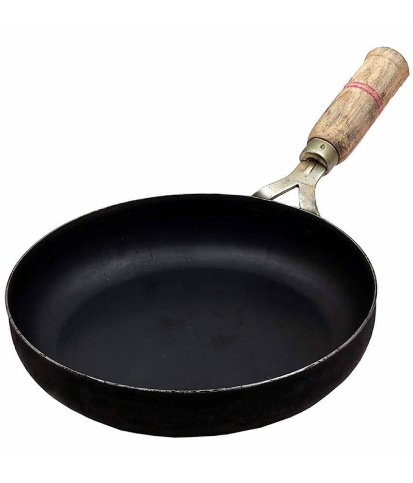Ms Pure Iron/Loha Black Frying Pan/Wok With Wooden Handle No-10 (Dia-10 Inches, Cap.-1.5 Litres) - Cookware | Buy online on ZillyBuy