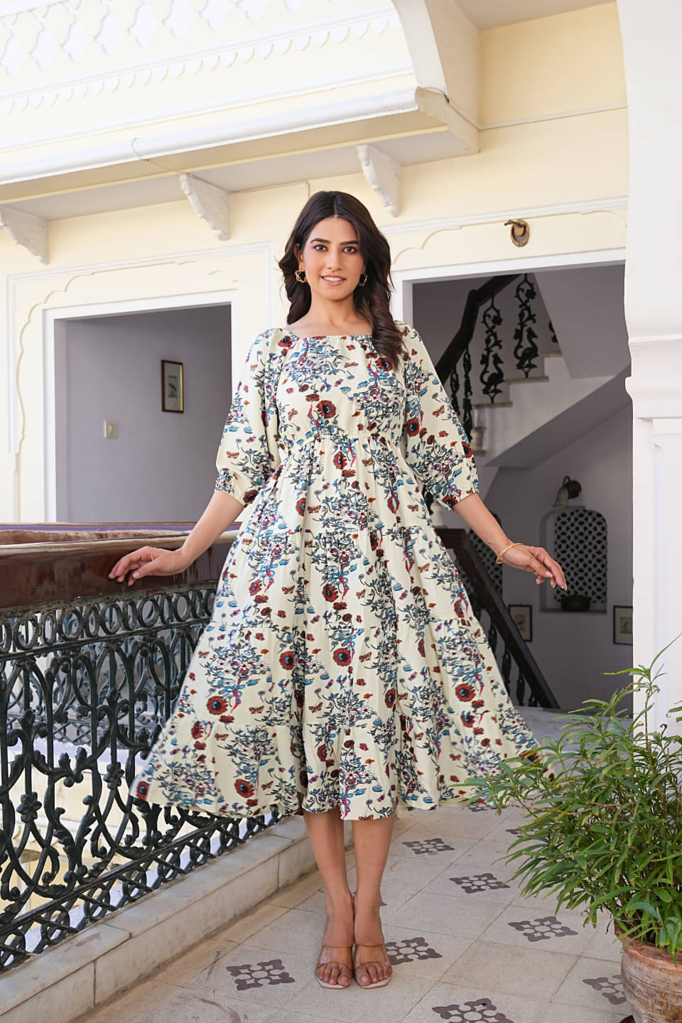     			Yash Gallery Women Rayon Printed Fit & Flare Dress ( Green )