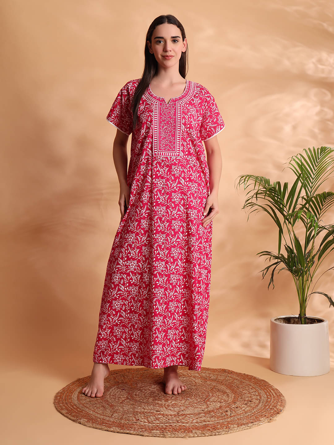     			wishtara Pink Cotton Women's Nightwear Nighty & Night Gowns ( Pack of 1 )