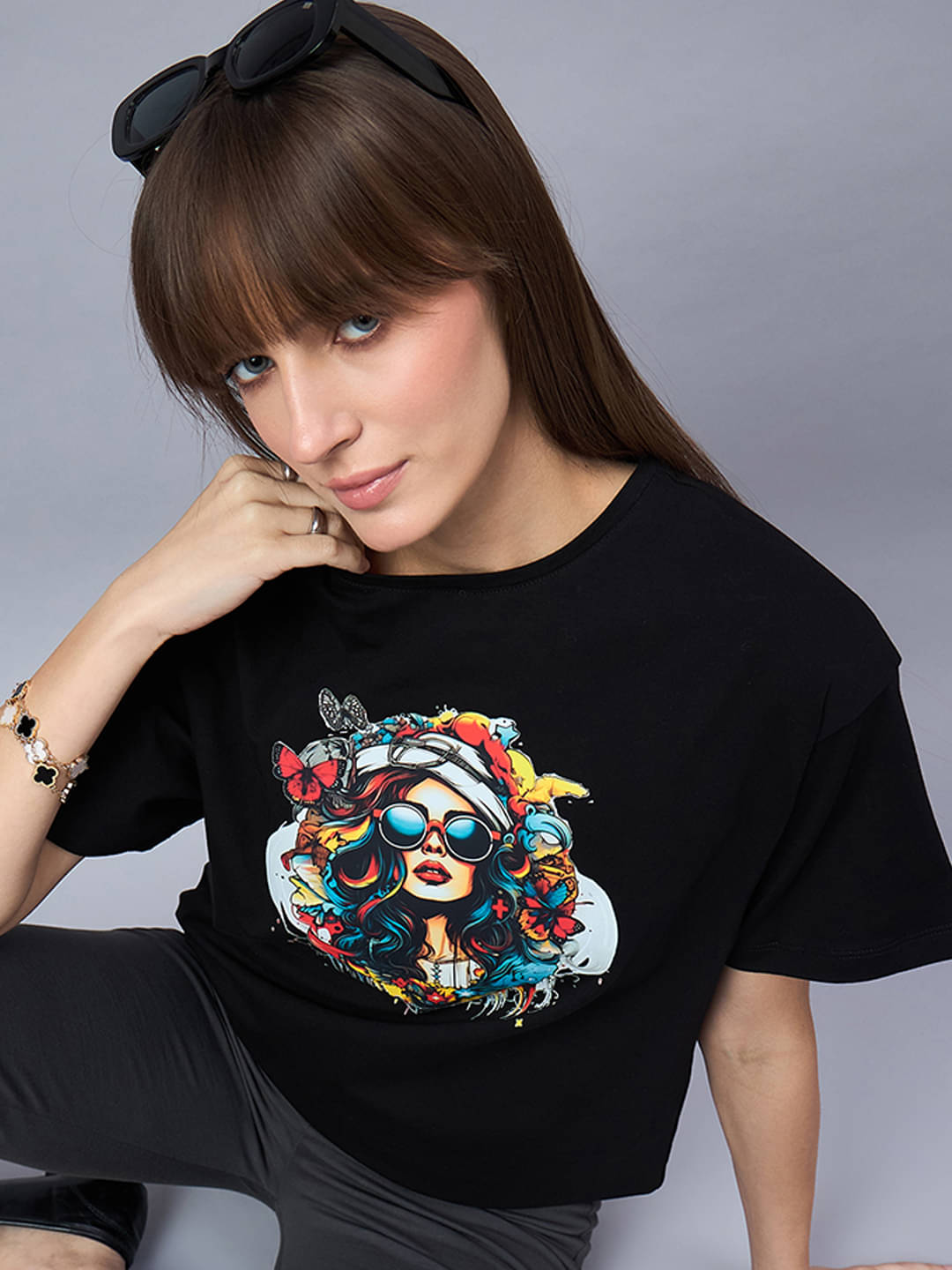     			98 Degree North Women Cotton Printed Regular Round Neck T-Shirt ( Black )