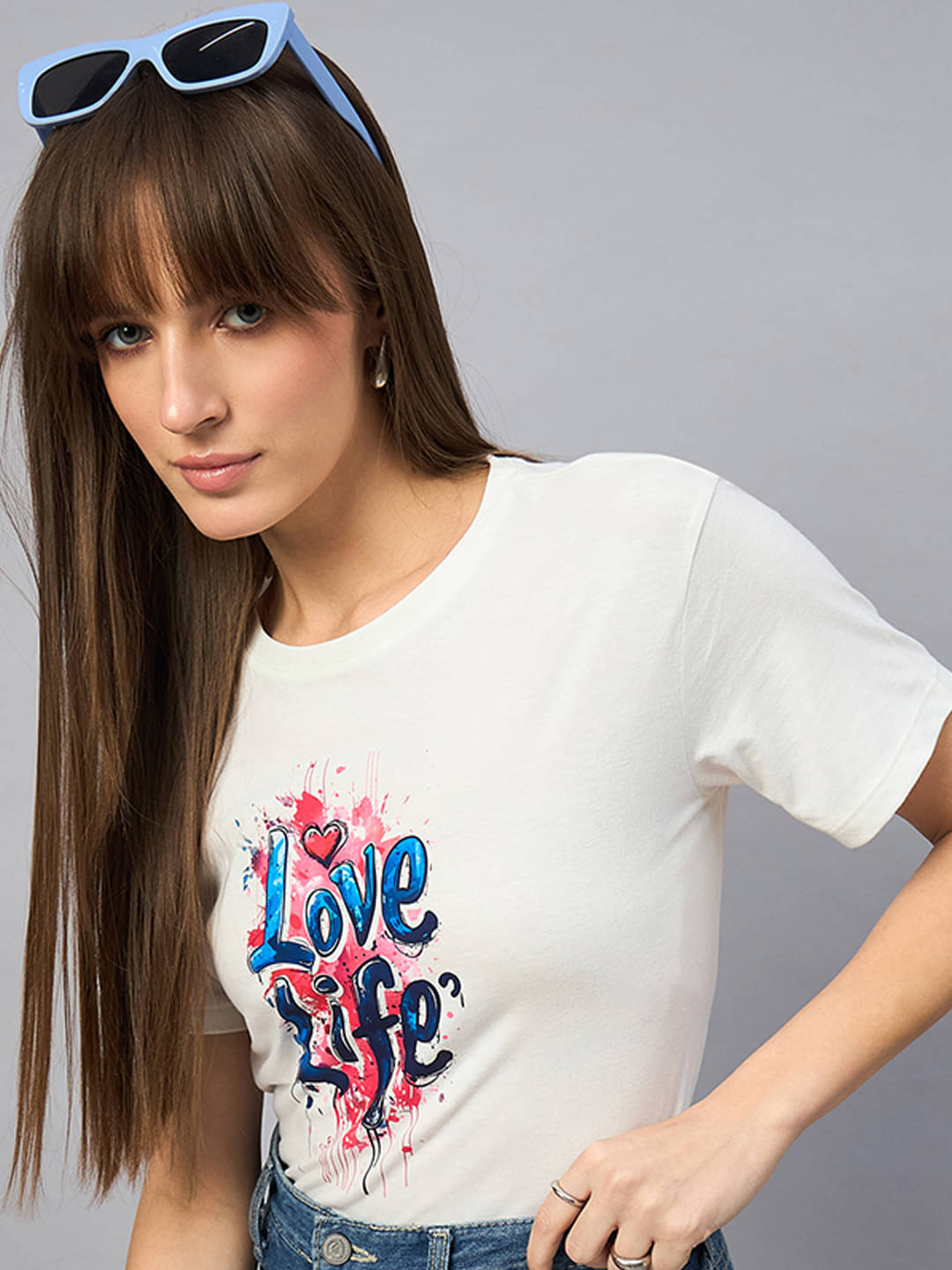     			98 Degree North Women Cotton Printed Regular Round Neck T-Shirt ( White )