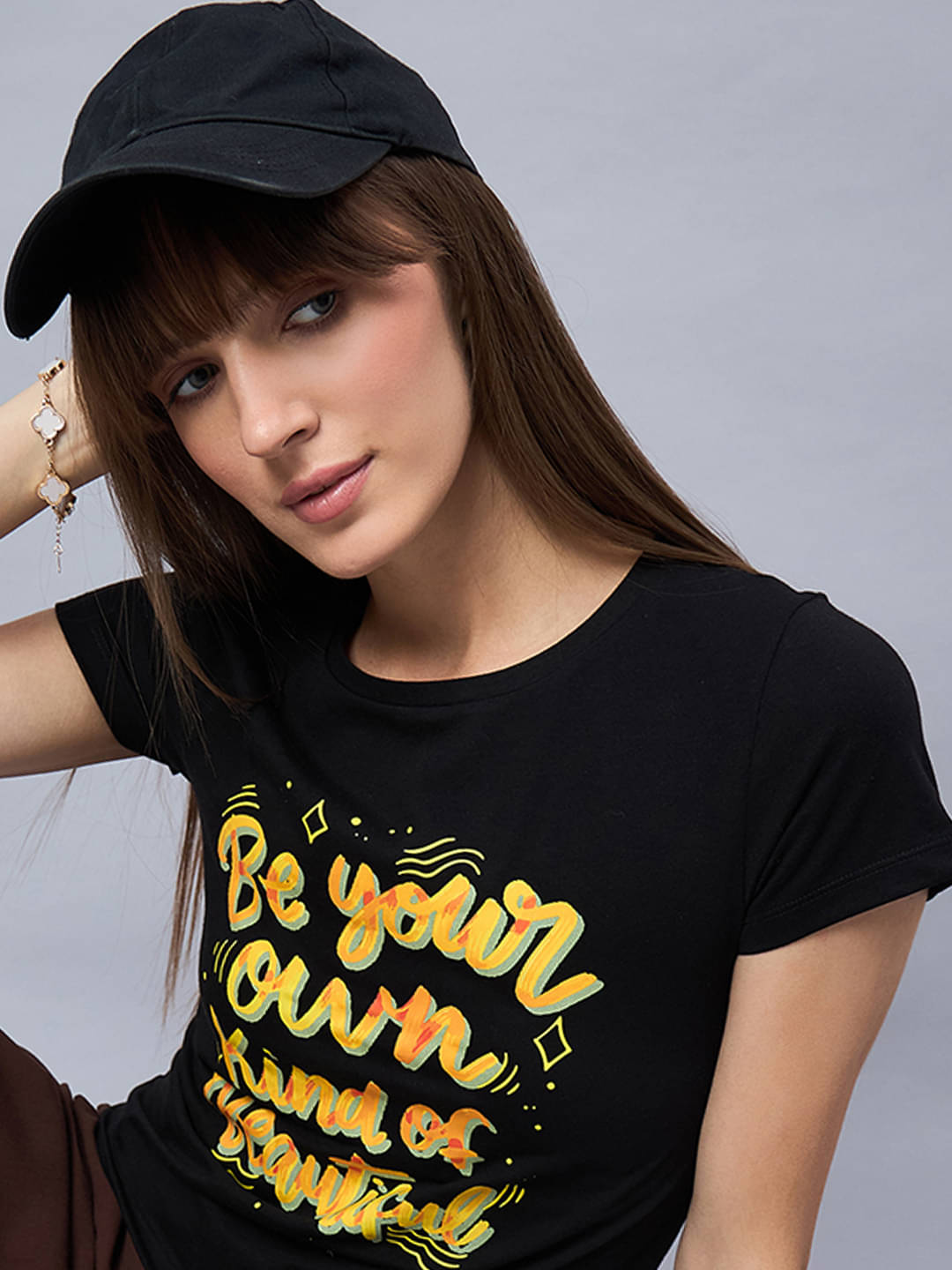     			98 Degree North Women Cotton Printed Regular Round Neck T-Shirt ( Black )