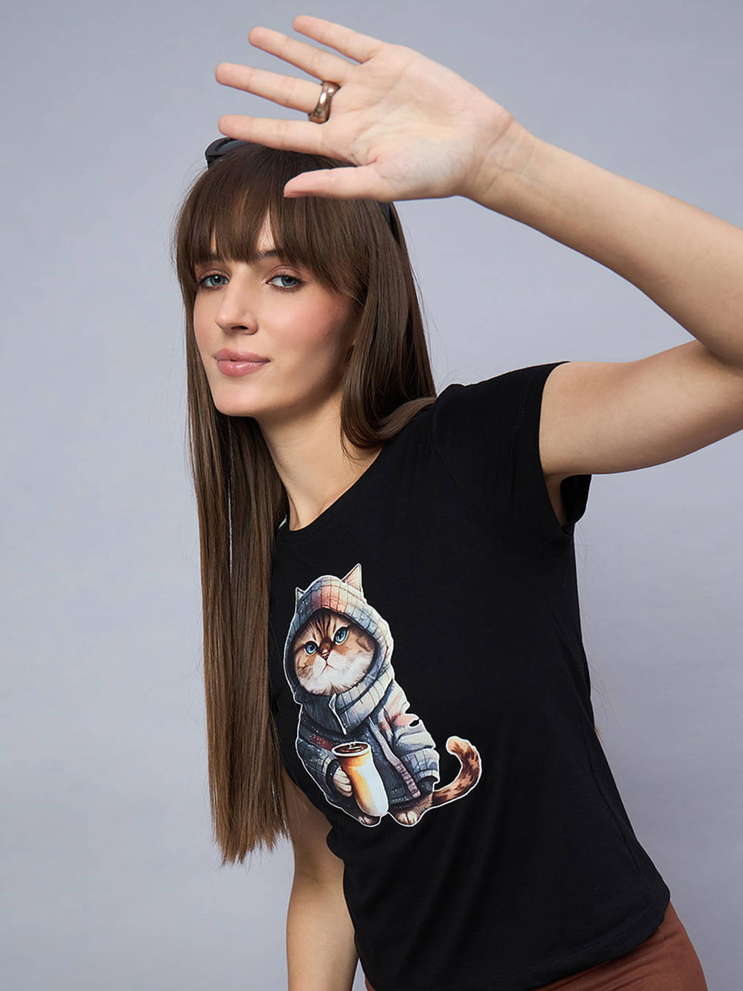     			98 Degree North Women Cotton Printed Regular Round Neck T-Shirt ( Black )