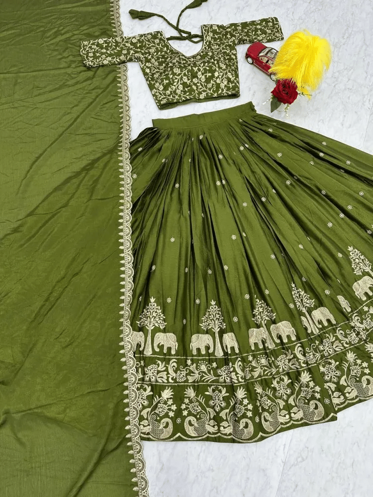     			A TO Z CART Green Silk Blends Unstitched Semi Stitched Lehenga