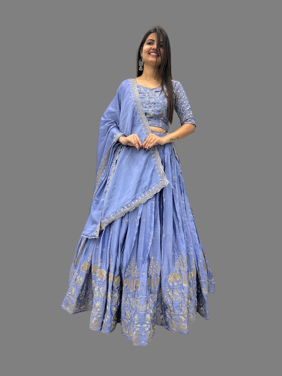     			A TO Z CART Turquoise Silk Blends Unstitched Semi Stitched Lehenga