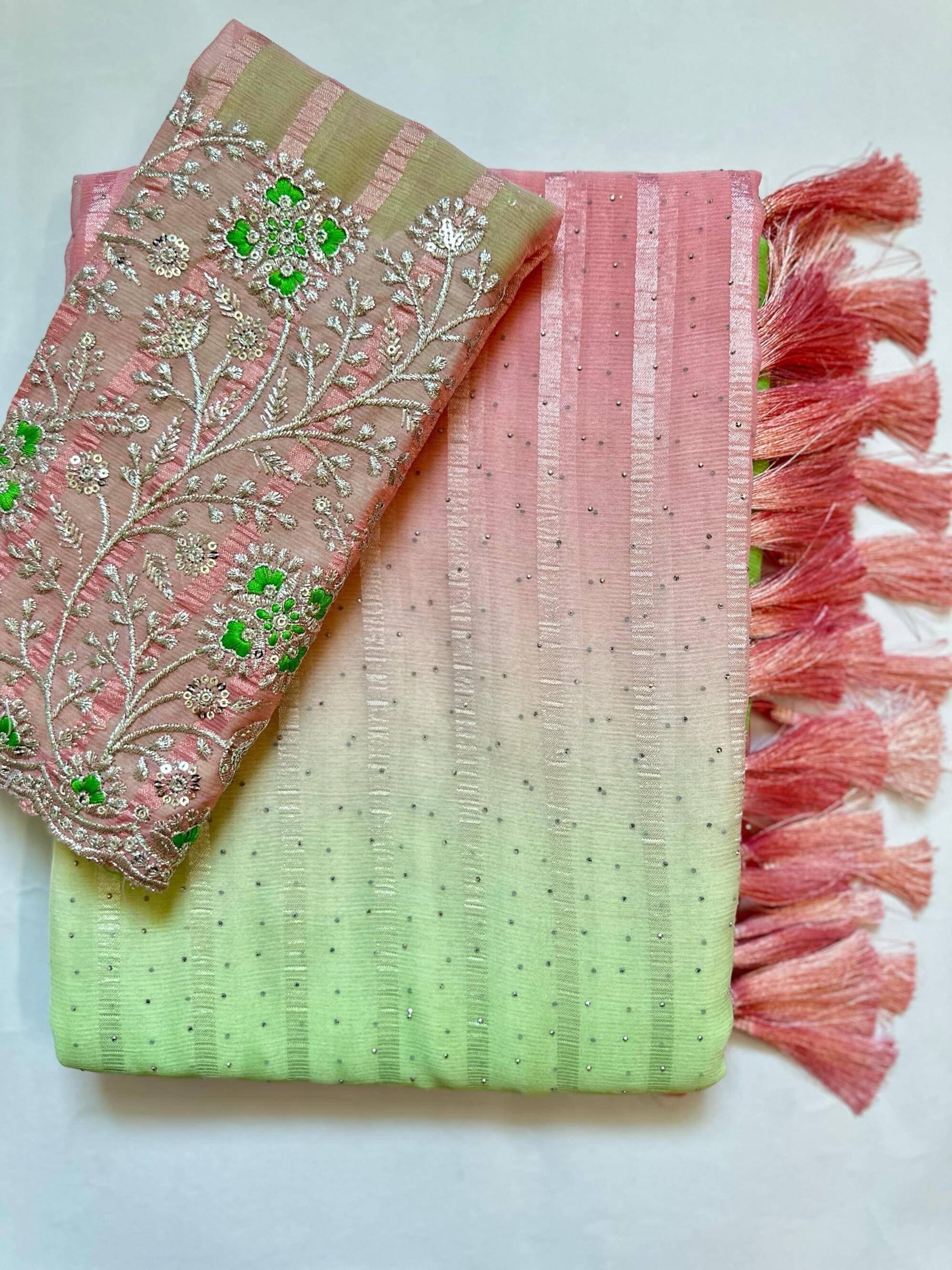     			AB Silk Georgette Solid Saree With Unstitched Blouse Piece ( Green )