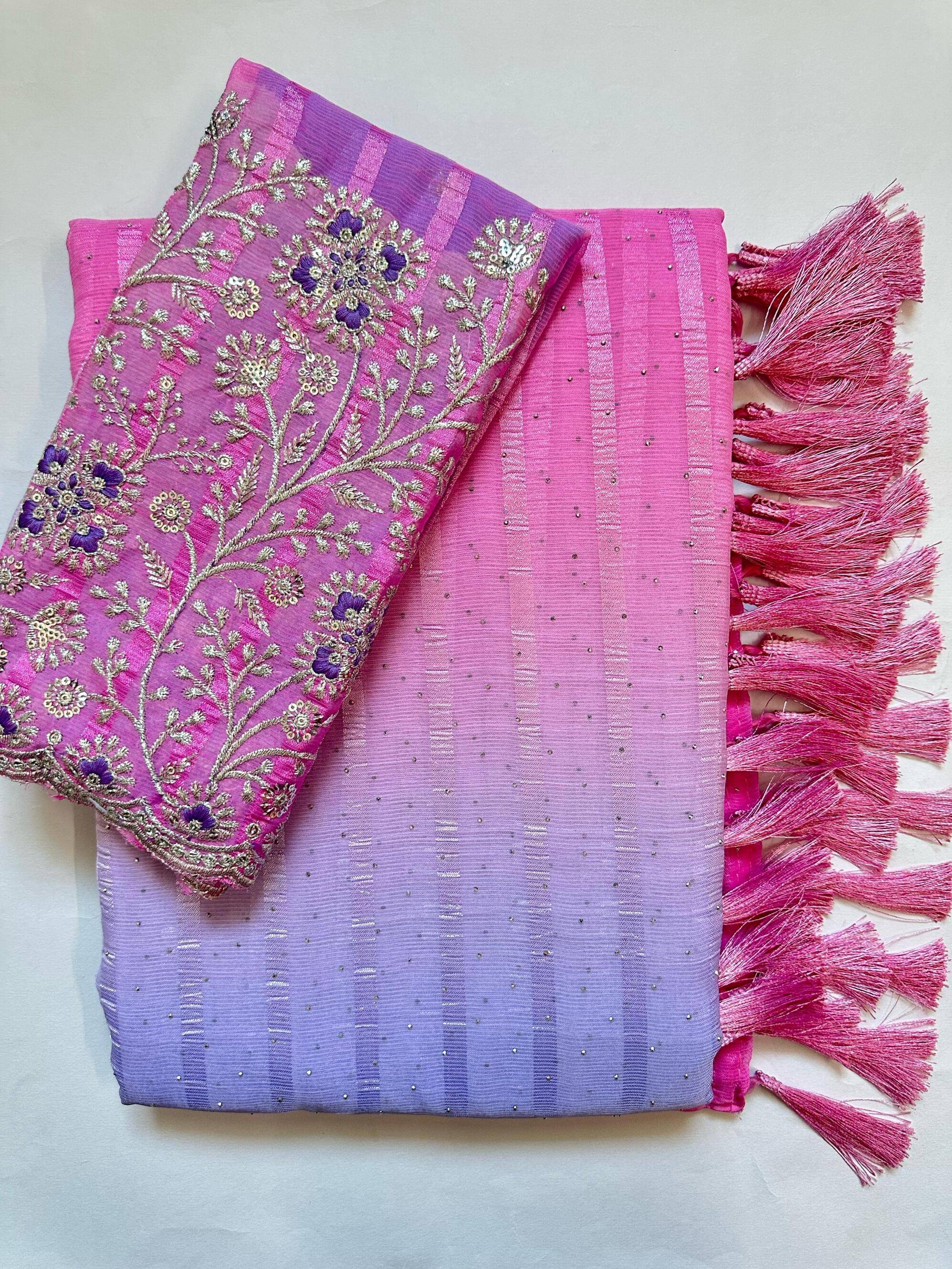     			AB Silk Georgette Solid Saree With Unstitched Blouse Piece ( Lavender )