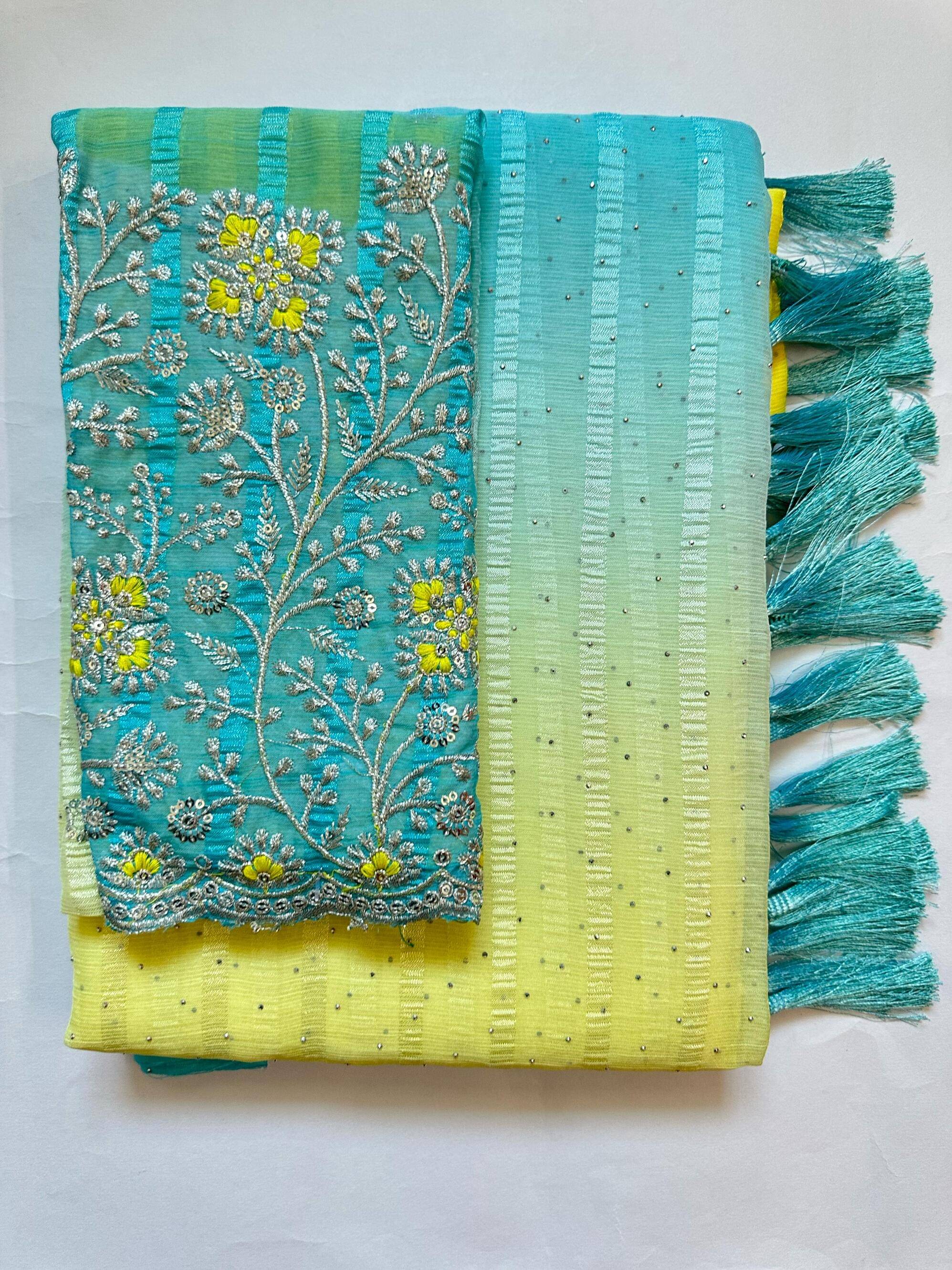 AB Silk Georgette Solid Saree With Unstitched Blouse Piece ( Yellow ) AB Silk Georgette Solid Saree With Unstitched Blouse Piece ( Yellow )