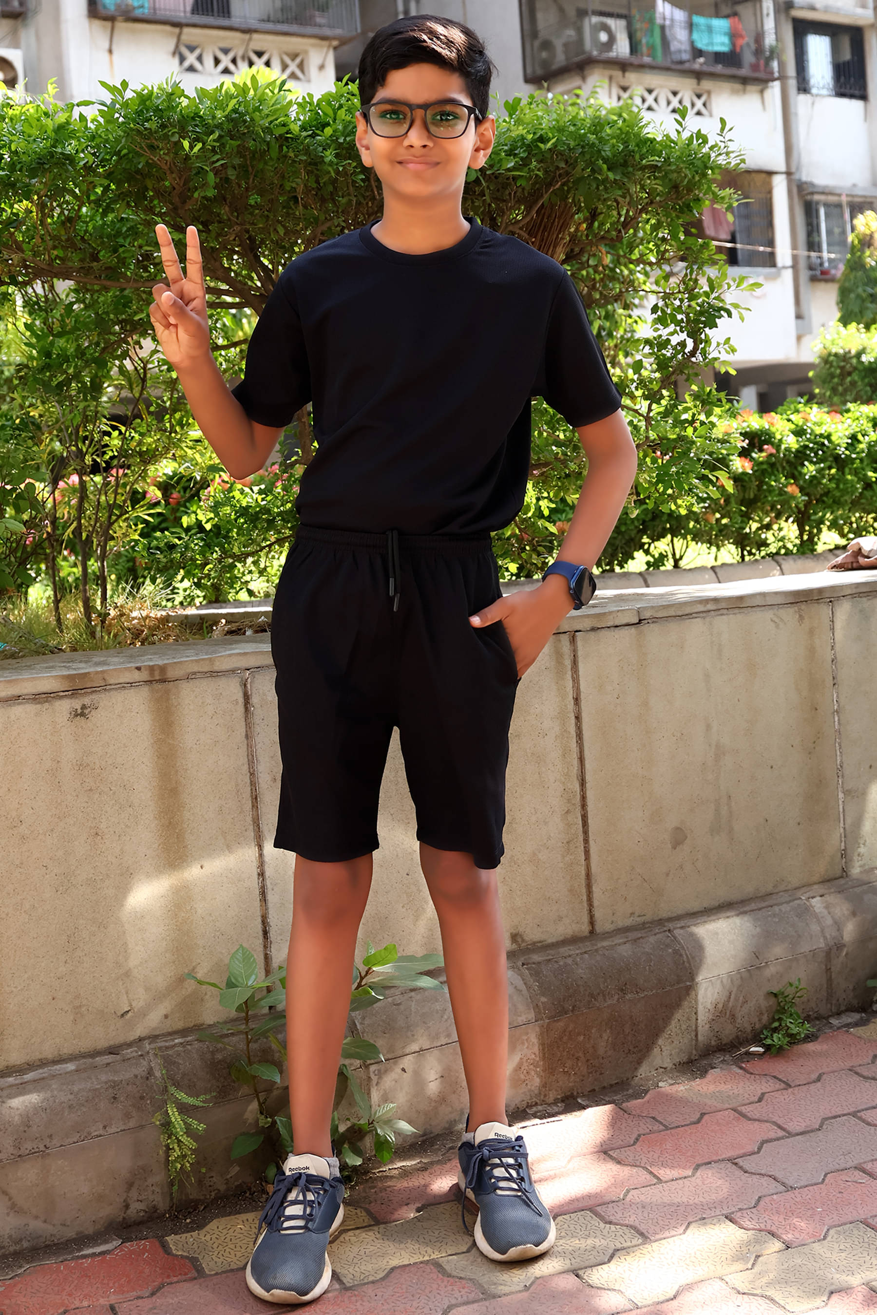 ALY JOHN Pack of 1 Boys Cotton T-Shirt & Shorts Set ( Black ) ALY JOHN Pack of 1 Boys Cotton T-Shirt & Shorts Set ( Black )