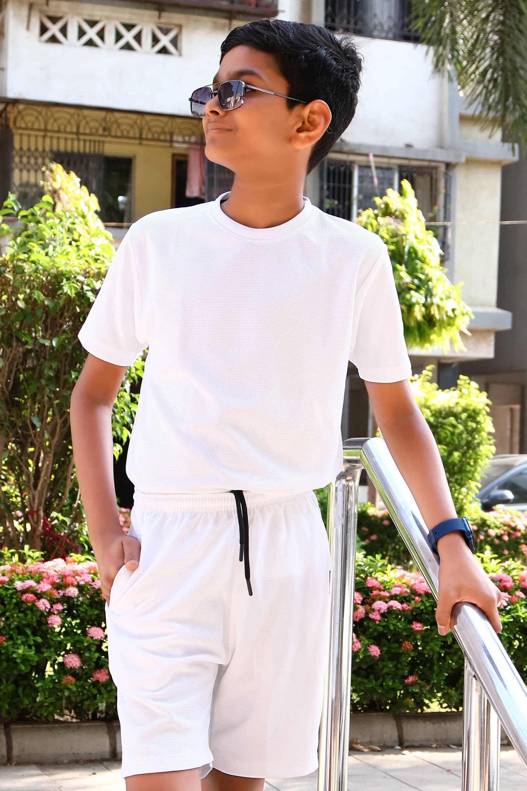 ALY JOHN Pack of 1 Boys Cotton T-Shirt & Shorts Set ( White ) ALY JOHN Pack of 1 Boys Cotton T-Shirt & Shorts Set ( White )