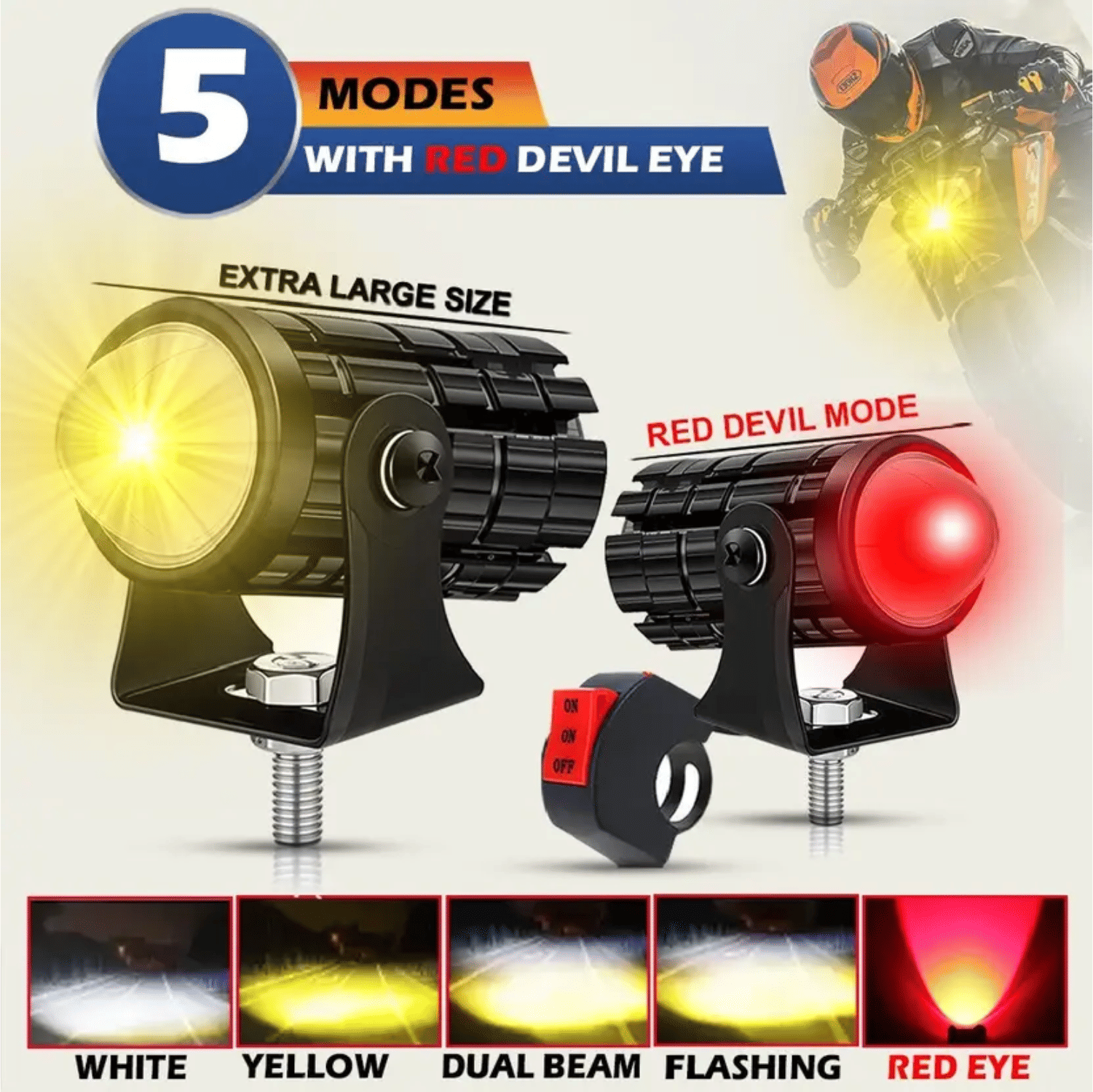     			Aksmit Pack Of-2 With Switch Orignal Red Devil Mini Drive LED Fog Light Bulb Lamp For Universal Cars and Motorcycles Dual Color (White,Yellow & Red)