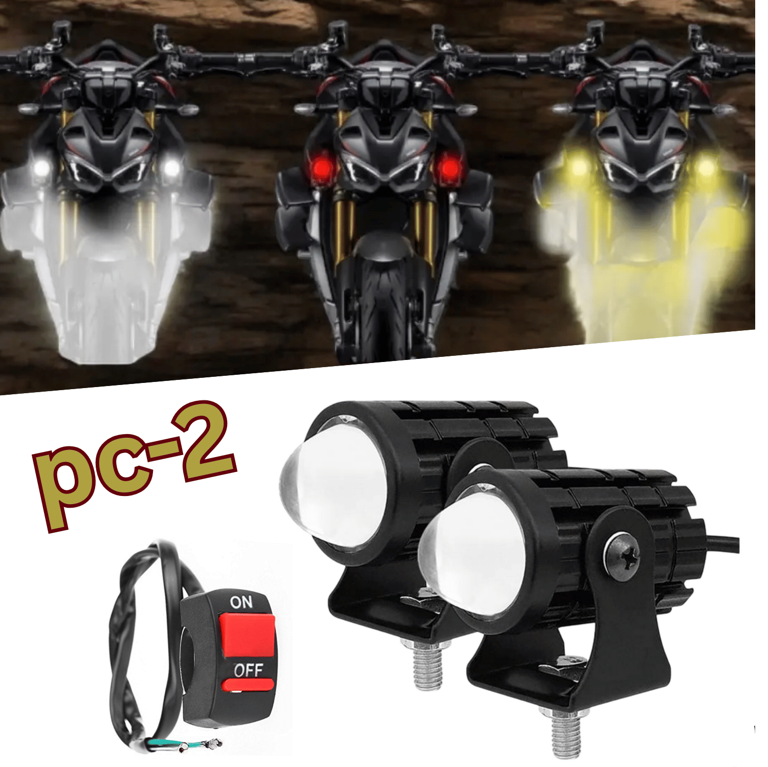     			Aksmit Pack Of-2 With Switch Orignal Red Devil Mini Drive LED Fog Light Bulb Lamp For Universal Cars and Motorcycles Dual Color (White,Yellow & Red)