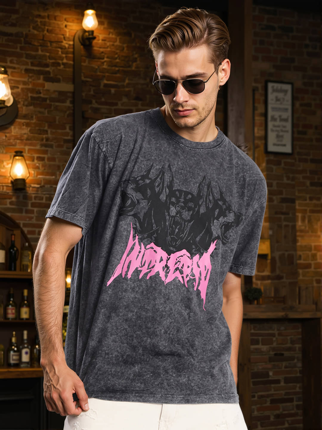     			Bene Kleed Men 100% Cotton Oversized Fit Printed T-Shirt ( Melange Grey )