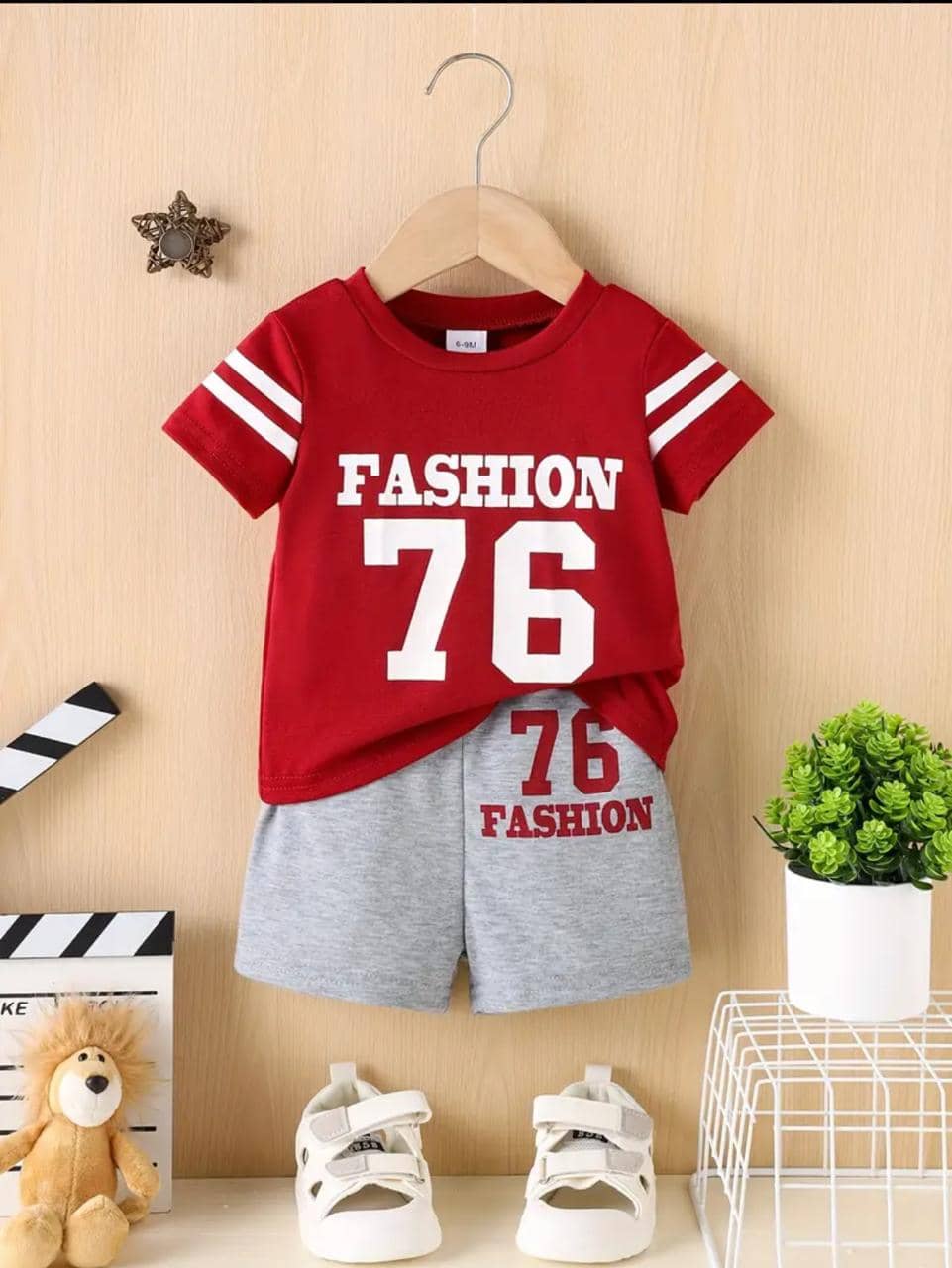 CUTEVIBE Pack of 1 Unisex Cotton Blend T-Shirt & Shorts Set ( Red )