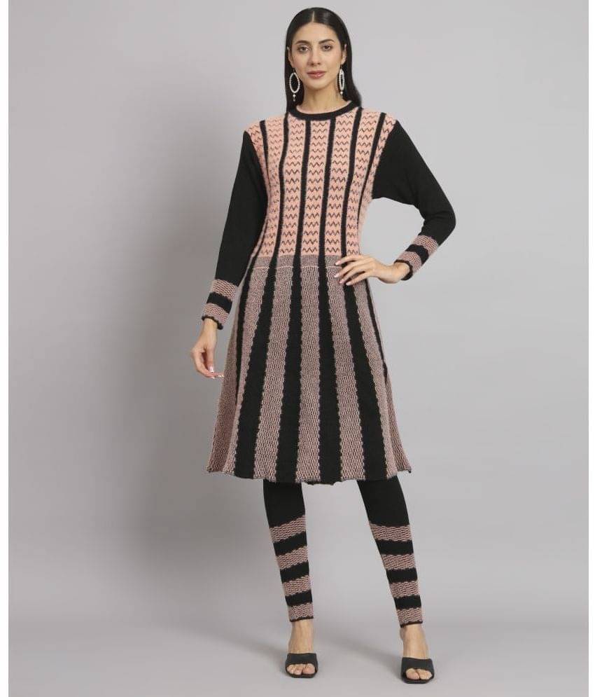     			Canblar Women Woollen Striped A-line Kurti With Palazzo ( Black )