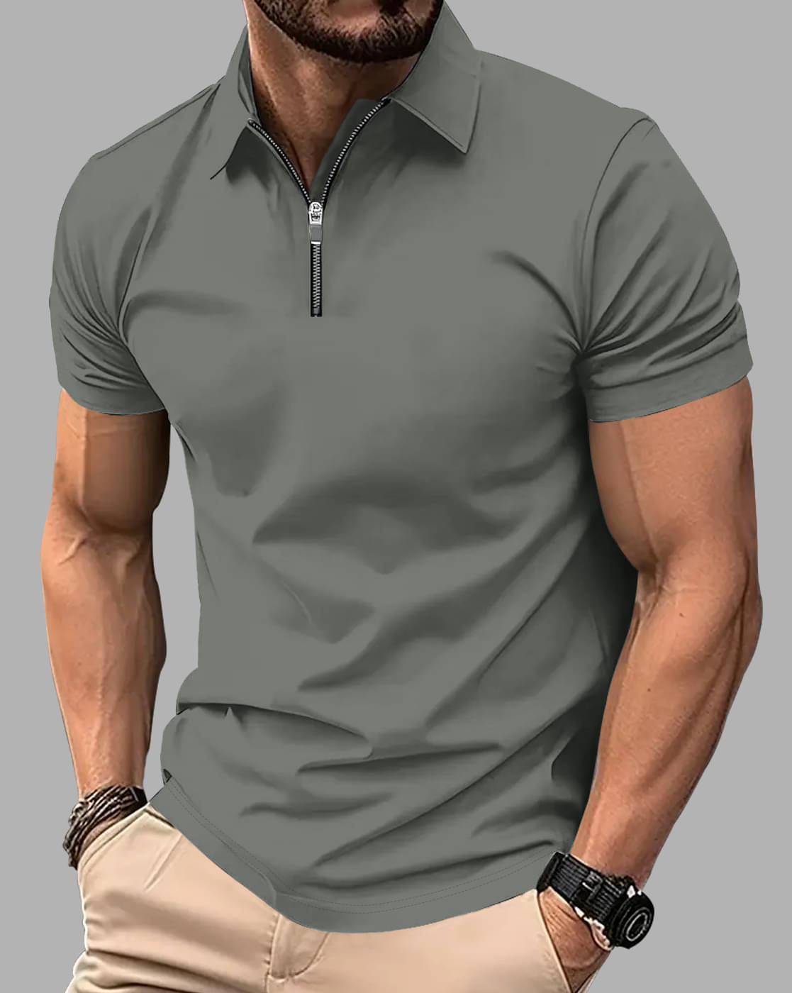 Eyebogler Men Cotton Blend Regular Fit Solid Polo T Shirt ( Grey ) Eyebogler Men Cotton Blend Regular Fit Solid Polo T Shirt ( Grey )