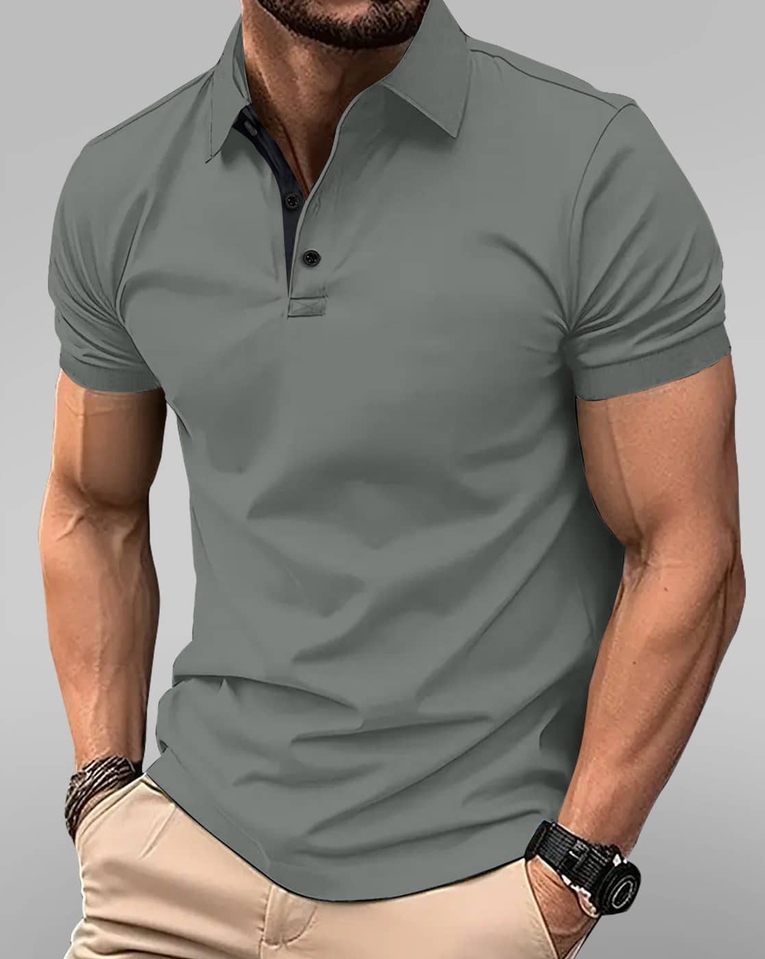 Eyebogler Men Cotton Blend Regular Fit Solid Polo T Shirt ( Grey )