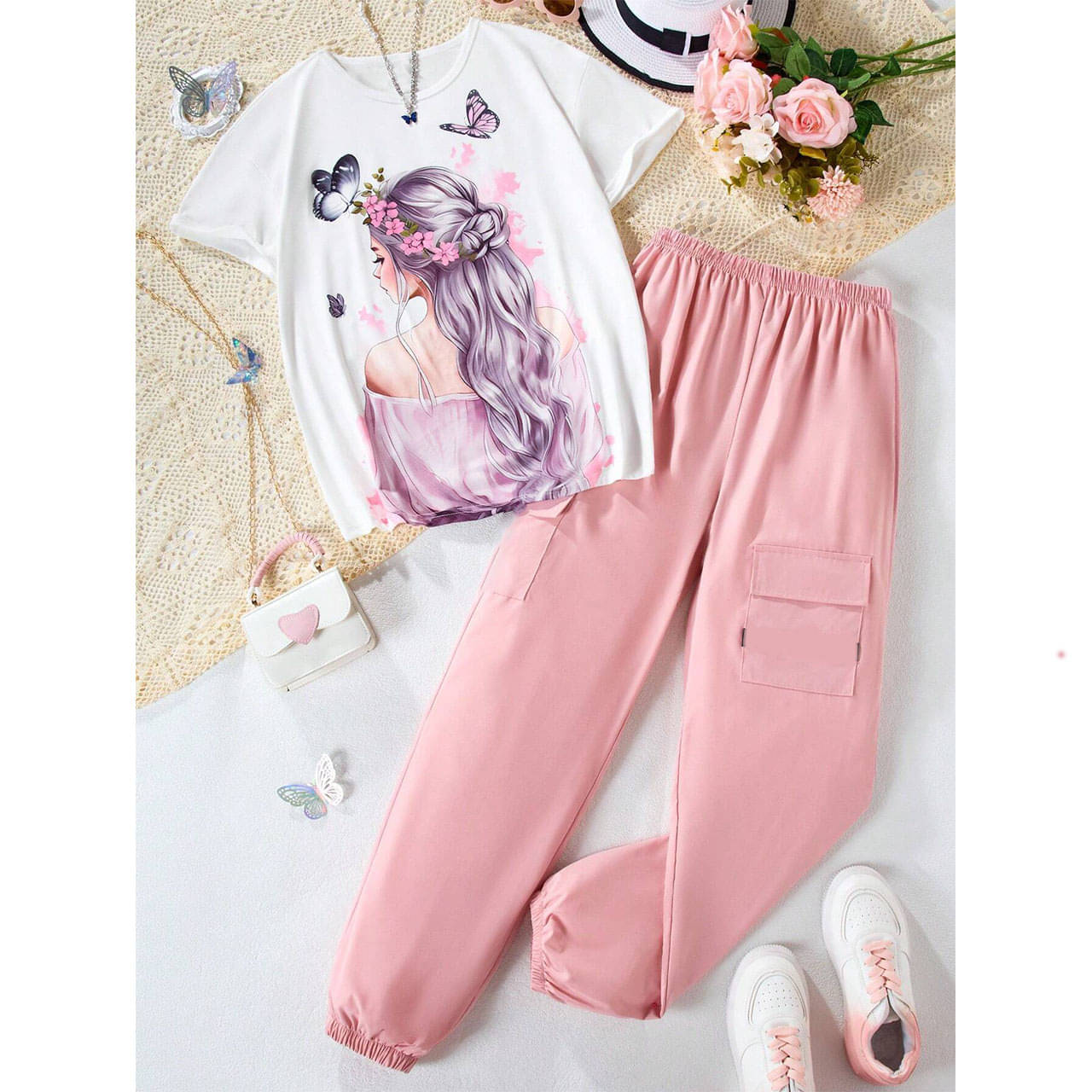     			FABOZA Pack of 1 Girls Cotton Blend T-shirt & Cargos ( PeachPuff )