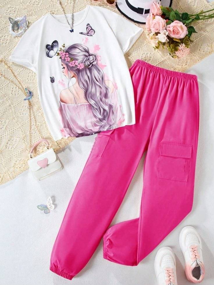     			FABOZA Pack of 1 Girls Cotton Blend T-shirt & Cargos ( Pink )