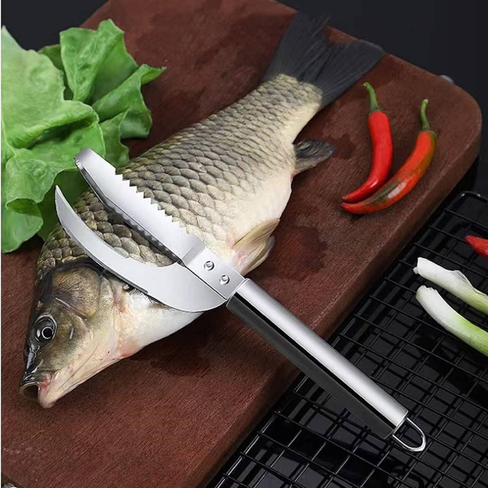     			forral Fish Scale Knife Cut Scrape Dig 3-in-1 Tool, Steel Fish Scaler Remover