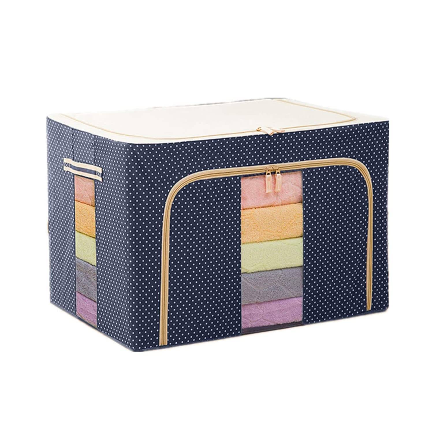     			Foldable 66L Cloth Storage Bags Organizer Container | Foldable Metal Frame Basket with Clear Window, Carry Handles & Sturdy Zipper for Closet, Bedding Bag