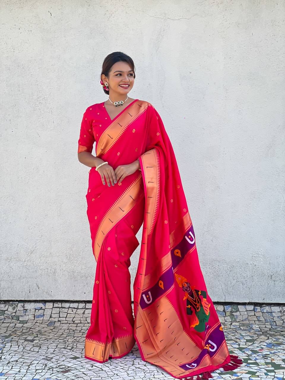     			Indesa Art Silk Solid Saree With Unstitched Blouse Piece ( Pink )