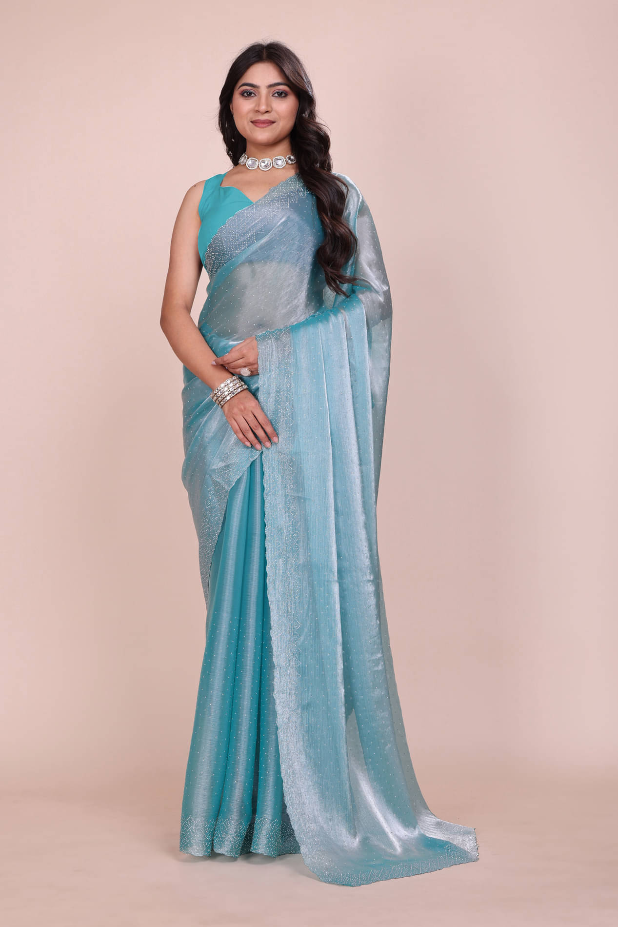 Indian Fashionista Shimmer Embellished Saree With Unstitched Blouse Piece ( Light Blue ) Indian Fashionista Shimmer Embellished Saree With Unstitched Blouse Piece ( Light Blue )